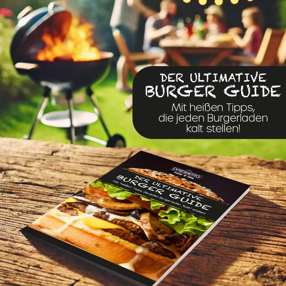 DREIBERG Zestaw burgerów z drewna bukowego i stali nierdzewnej do planchy, grilla gazowego, teppanyaki wraz z zestawem szpachli do grilla, papier do burgerów, dzwonków do wytapiania, prasy do grilla