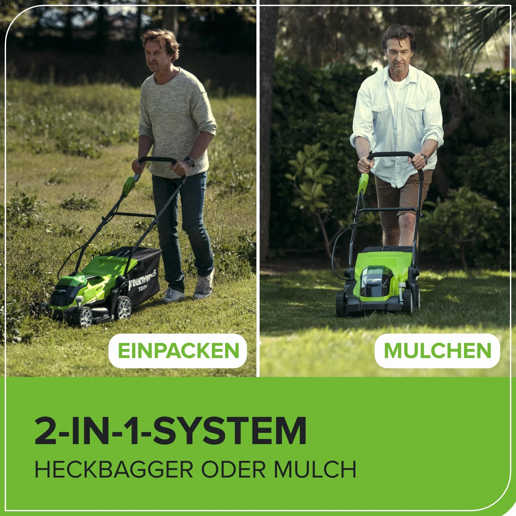 Greenworks G40LM35K2X Kosiarka Akumulatorowa do Trawników do 400m², Szerokość Koszenia 35cm, Torba 40L PLUS Dwie Baterie 40V 2Ah i Jedna Ładowarka