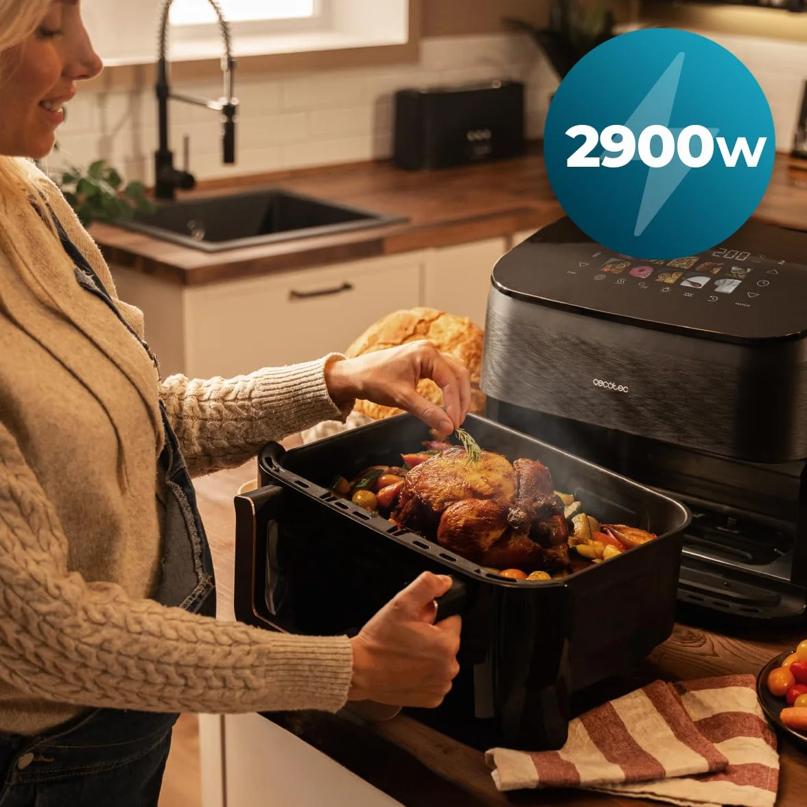 Cecotec Frytkownica powietrzna 10 l, frytkownica powietrzna Cecofry&Grill Smokin 11000, 2200 W, frytkownica 3 w 1, grill, płyta grillowa, zintegrowana wędzarnia, 10 menu, temperatura 40-200°C,