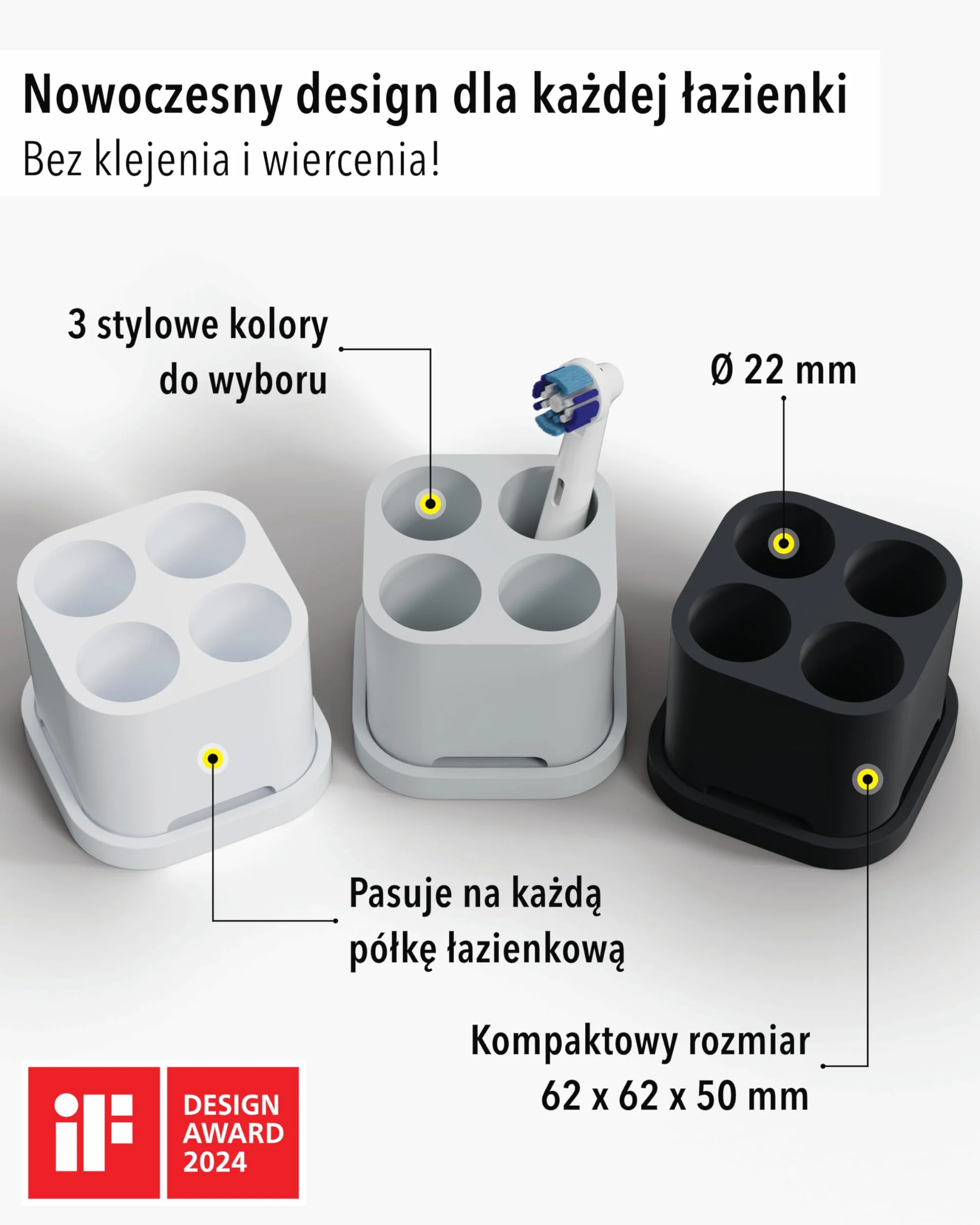 Qikfresh - Uchwyt na 4 końcówki i szczoteczki do zębów - Kompatybilny z Oral-B, iO, Philips Sonicare, Waterpik, Fairywill - Silikon spożywczy (Czarny)
