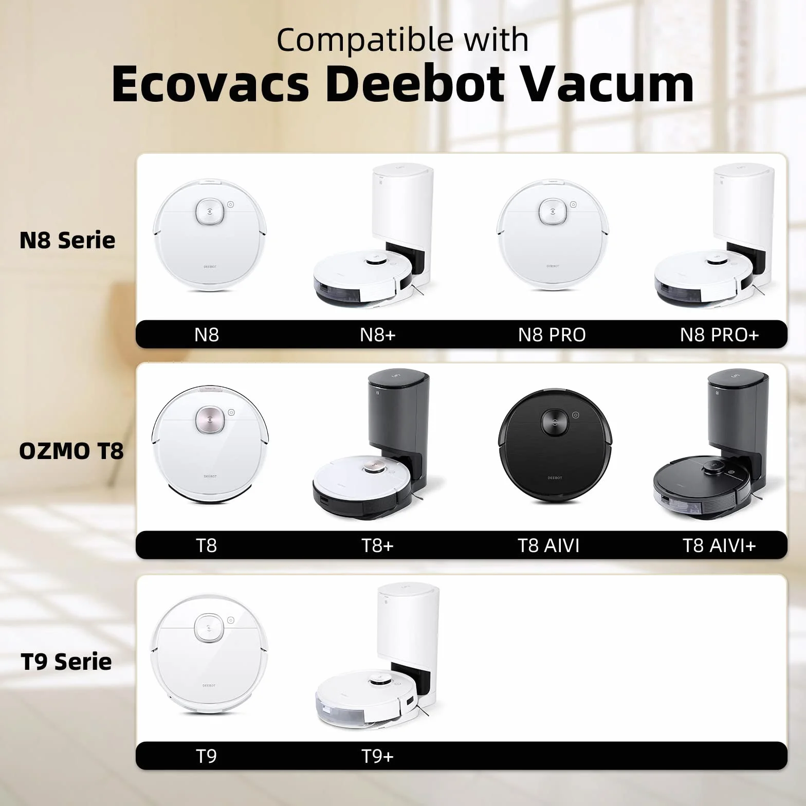 Akcesoria Ecovacs Deebot N8 N8+ N8 Pro N8 Pro+ OZMO T8 T8+ T8 AIVI T9 T9+ części zamienne 2 szczotki główne 6 filtrów 8 szczotek bocznych 4 ściereczki zestaw