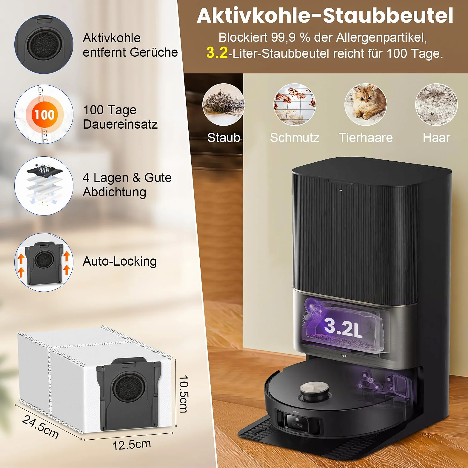 22 akcesoria do robota odkurzającego Dreame X50 Ultra Complete/L50 Pro Ultra/X50 Master/L40s Pro Ultra, 2 główne szczotki 6 worków do odkurzacza 6 padów do wycierania 2 filtry 4 szczotki boczne 1