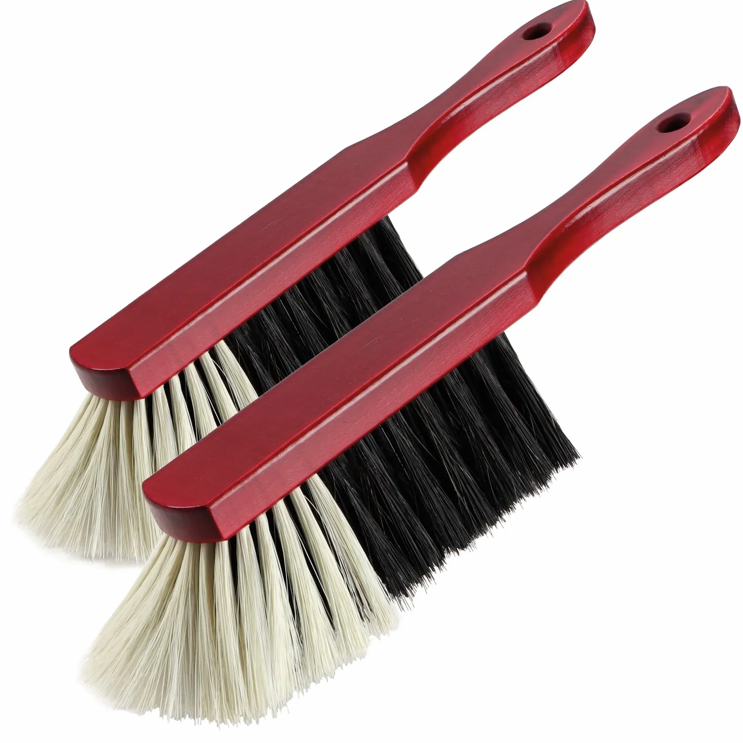 COM-FOUR® 2x drewniana zmiotka - miotla reczna z wlosiem konskim - miotla reczna z otworem do zawieszania - ok. 30 cm (2 kawalki)