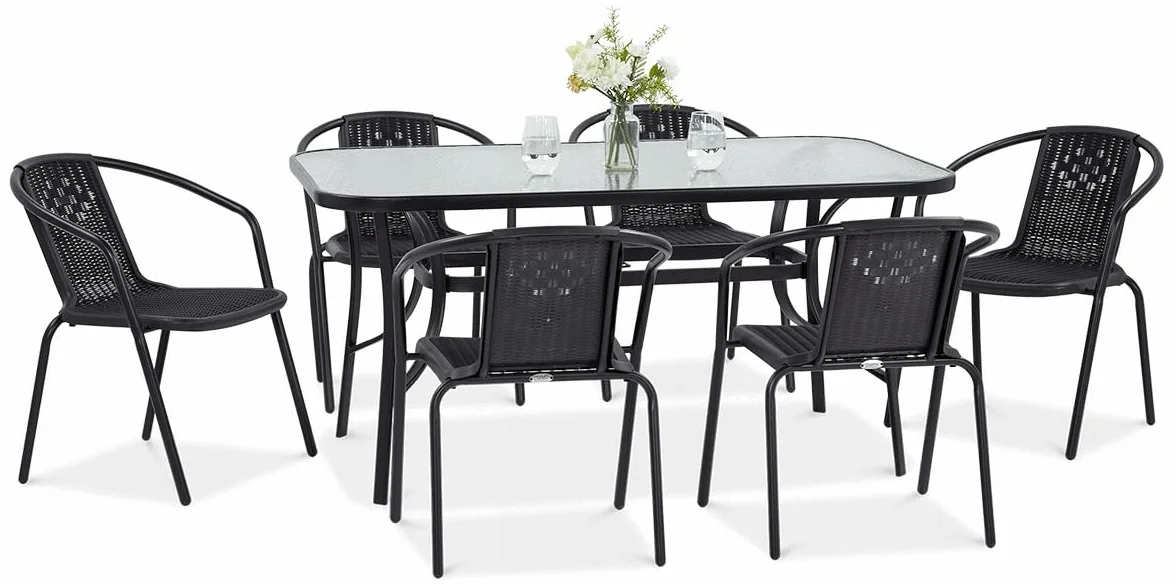 Zestaw Mebli Jadalnianych Focus Garden Ogrodowych Simple Stół 150x90cm 6x Krzesło Grafit 1 szt
