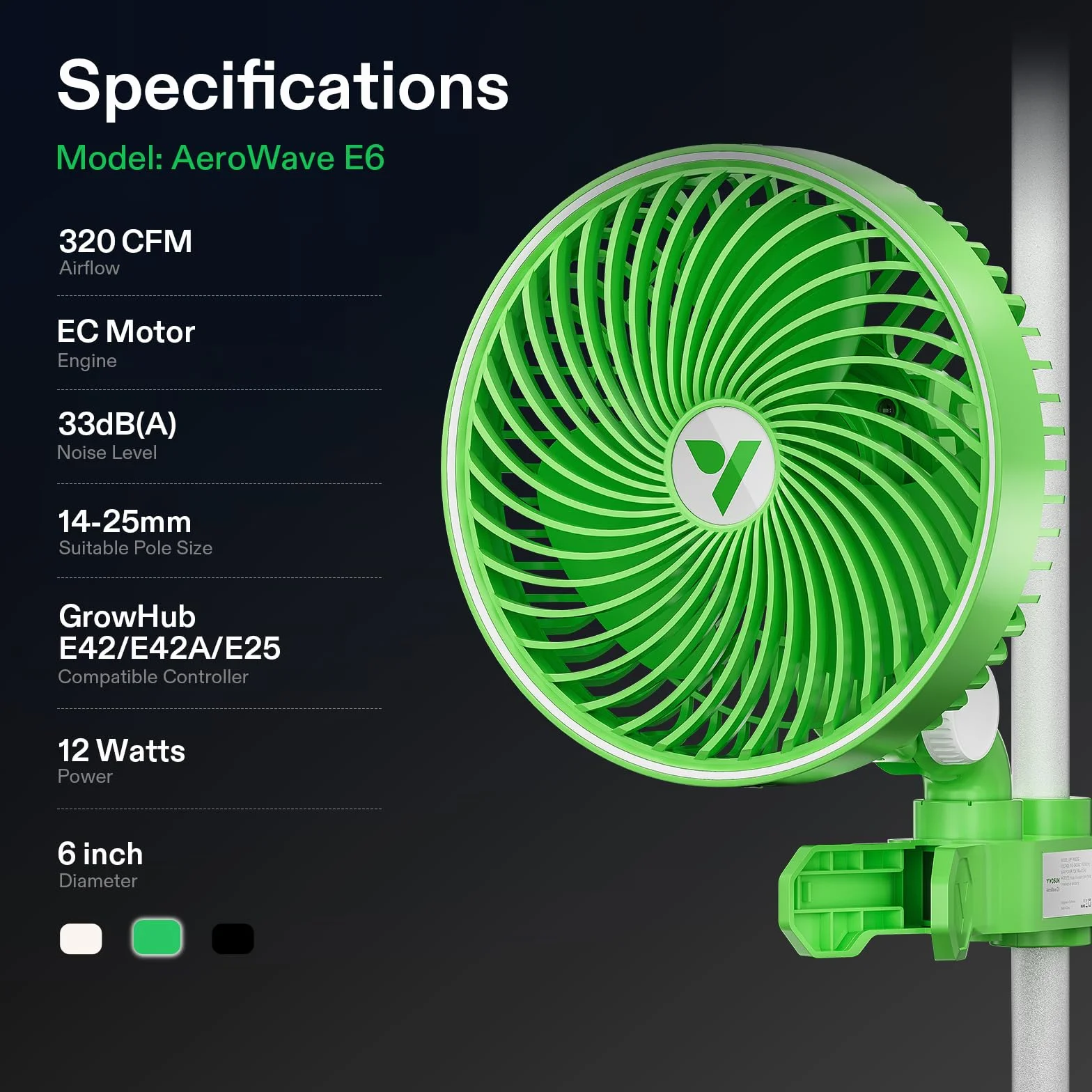 VIVOSUN AeroWave E6 Grow wentylator namiotowy 15 cm, silnik EC, inteligentne sterowanie Wi-Fi, opatentowany w USA, automatyczny wentylator oscylacyjny z klipsem, odporny na warunki atmosferyczne