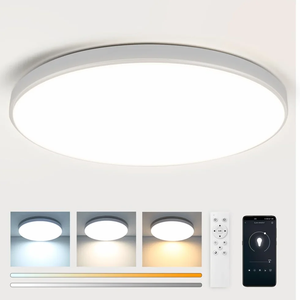 CANMEIJIA Lampy łazienkowe sufitowe, 24W IP44 Wodoodporna lampa łazienkowa 1700LM Ledowa lampa sufitowa z pilotem zdalnego sterowania i pamięcią 3000-6500K Ledowe światła do sypialni Kuchnia Salon