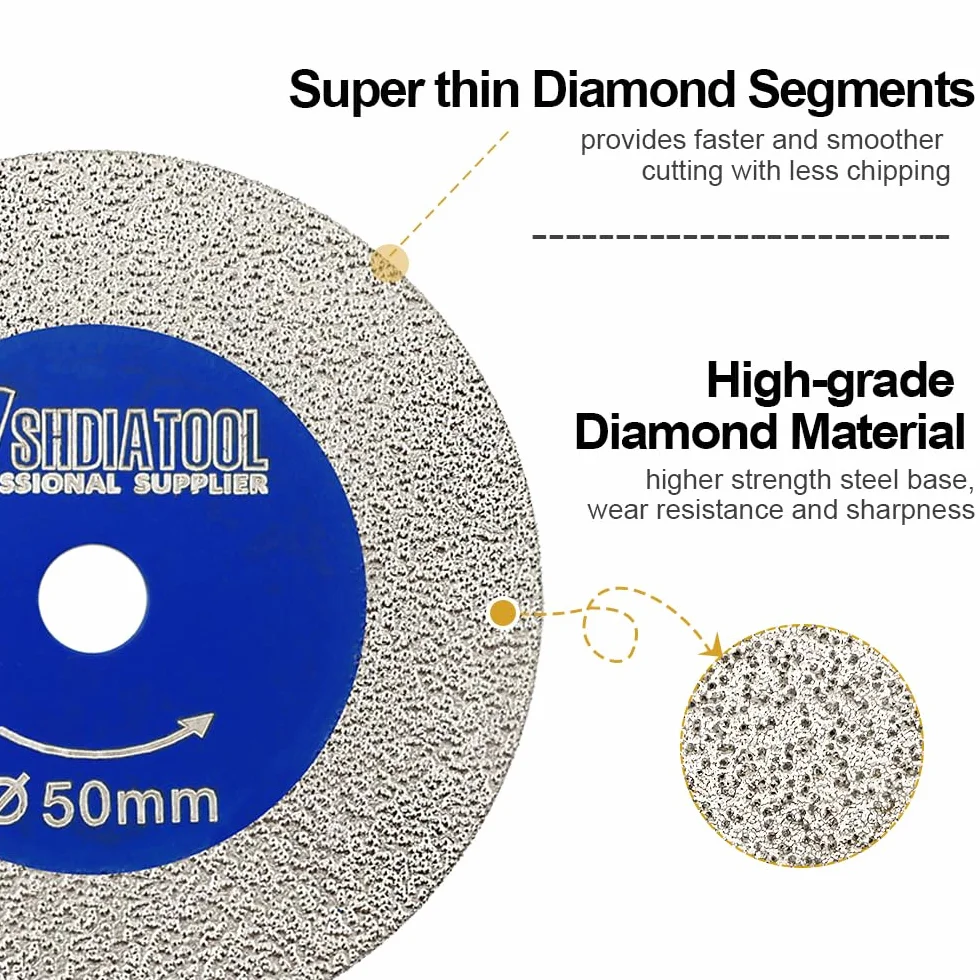 SHDIATOOL Diamentowa tarcza do cięcia szkła, 2 szt., 40 mm, mini diamentowe brzeszczoty do piły z 1 trzpieniem 6 mm, do płytek, ceramiki, porcelany, marmuru, granitu, sztucznego kamienia, na wiertarce