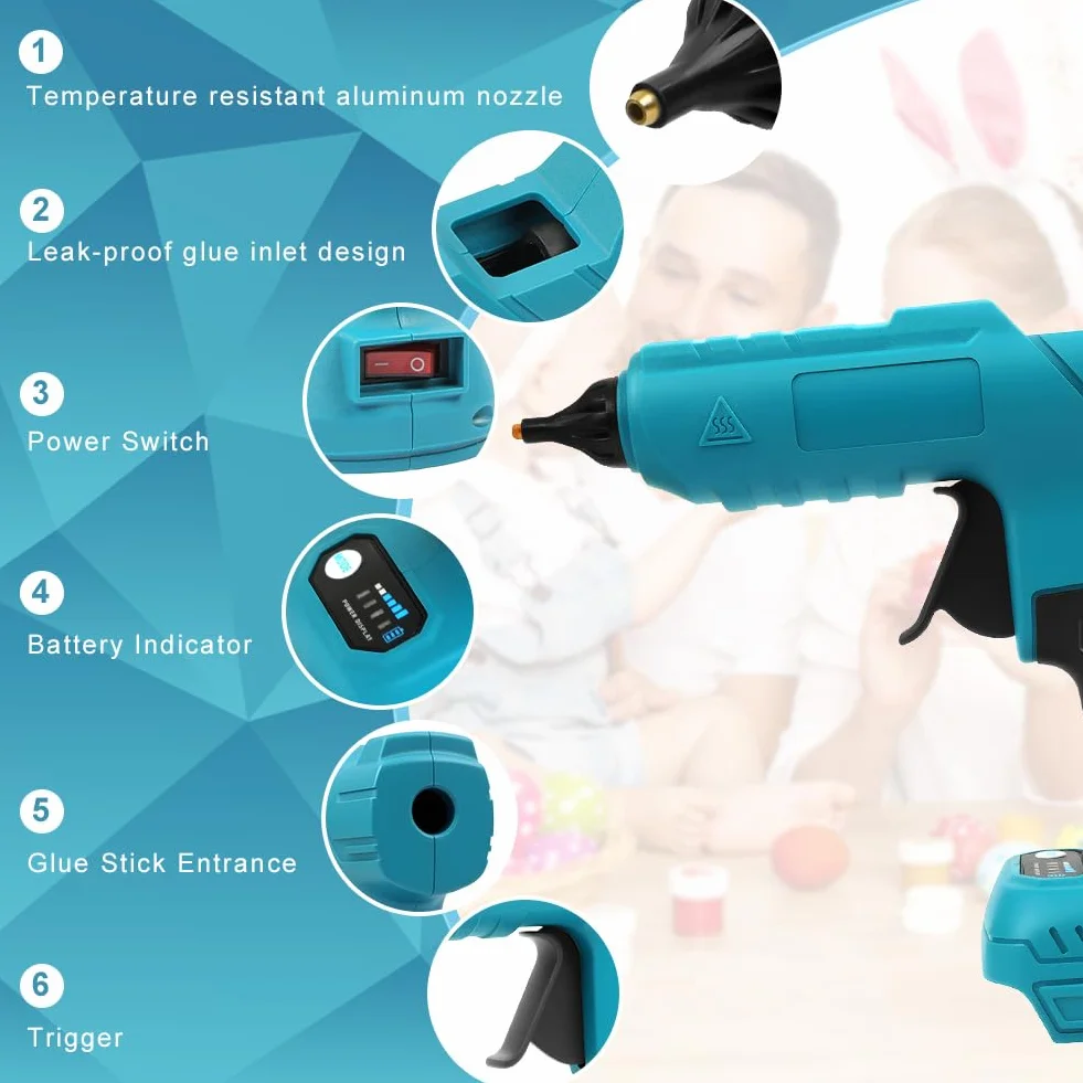 Flintronic Bezprzewodowy pistolet do klejenia na gorąco, pistolet do klejenia 100 W z 30 szt. patyczków do kleju 11 mm x 150 mm, dysza zapobiegająca kapaniu, szybkie podgrzewanie, nadaje się do