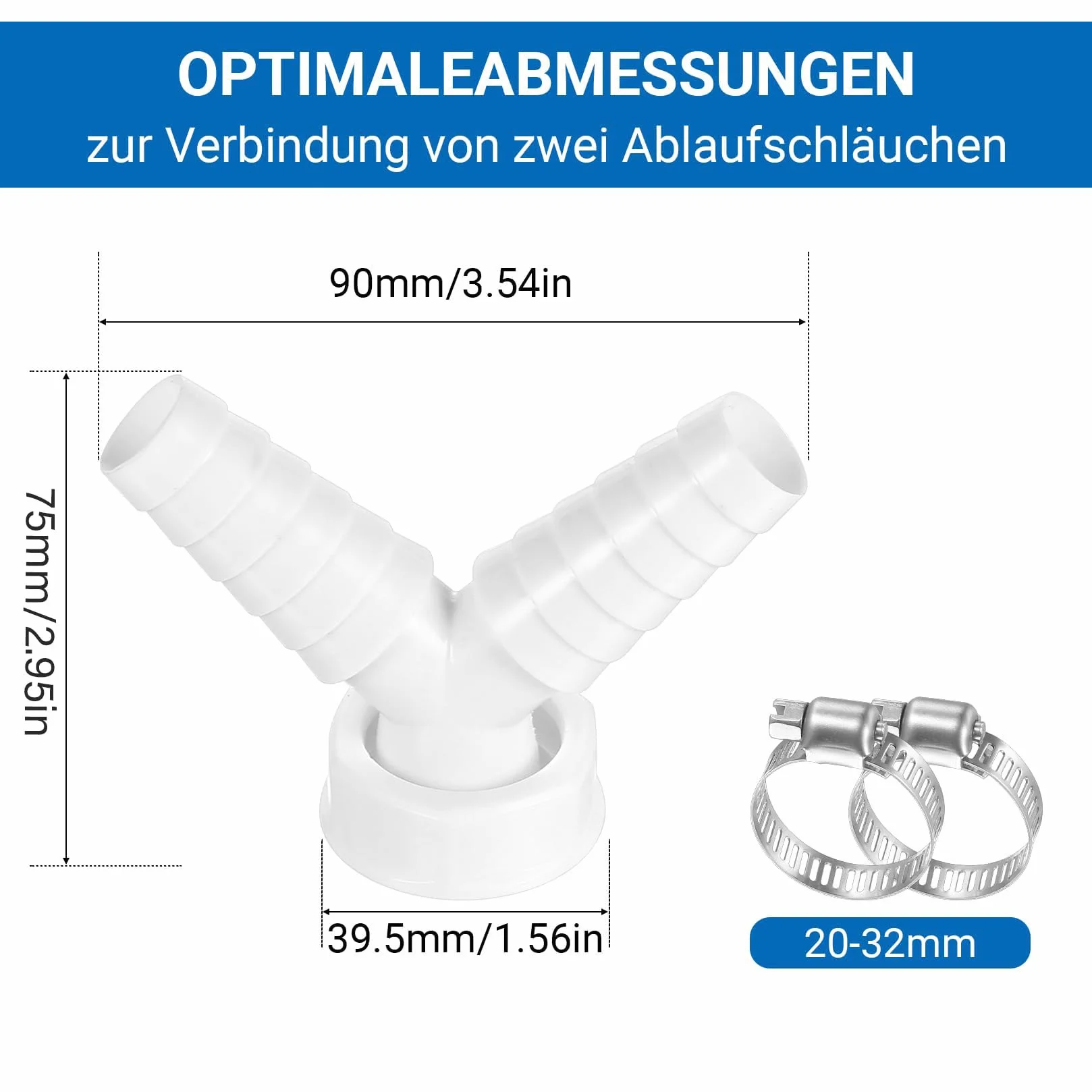 Podwójny Złącznik Odpływowy do Pralki i Zmywarki 1 Cal, Y-Adapter Odpływowy, Wąż 19-24 mm, Wyjście DN 25, Uszczelki Przeciw Wyciekom