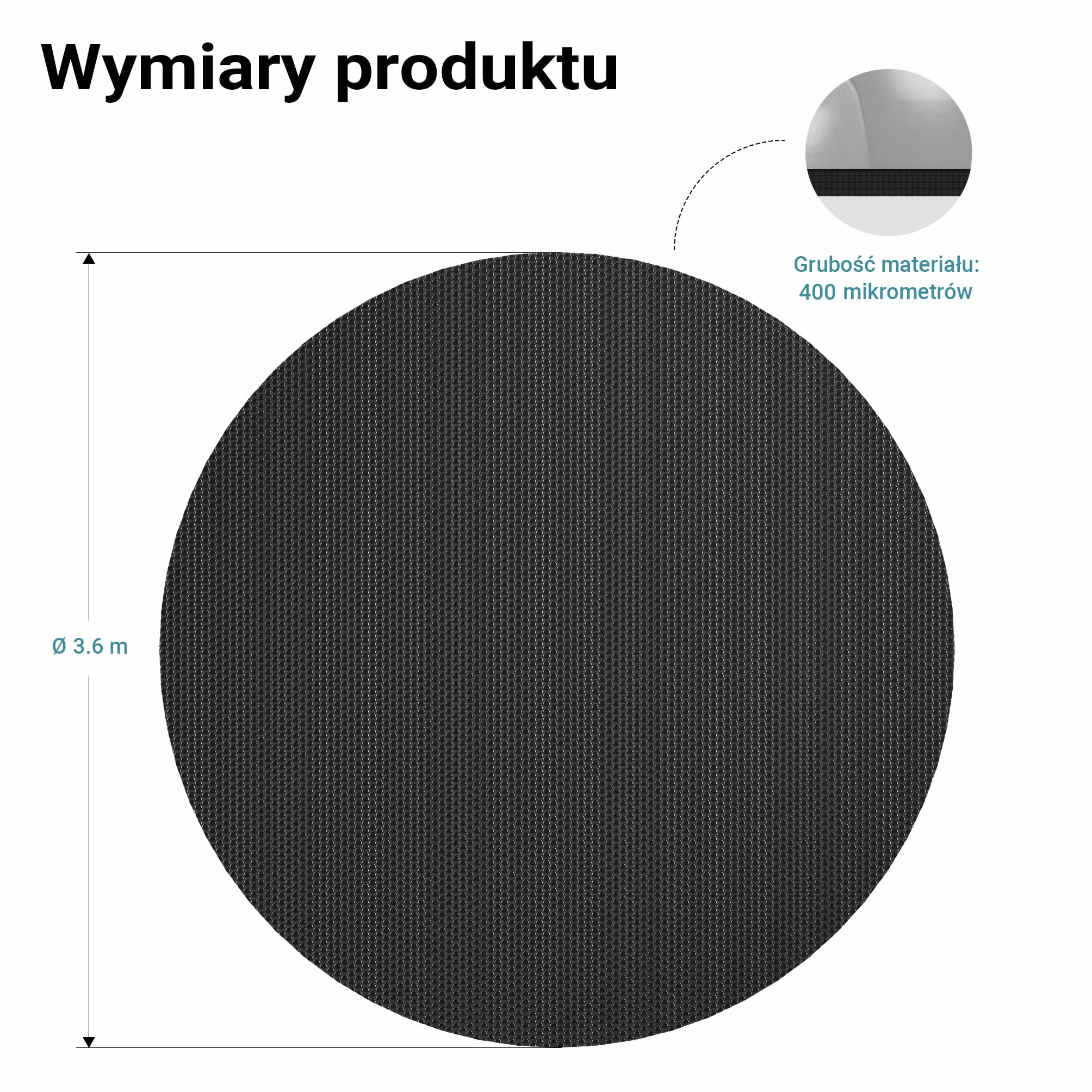 Wiltec Mata solarna do basenu Ø 3,6 m, czarna folia bąbelkowa na basen o grubości 400 µ, okrągła, do podgrzewania wody w basenie