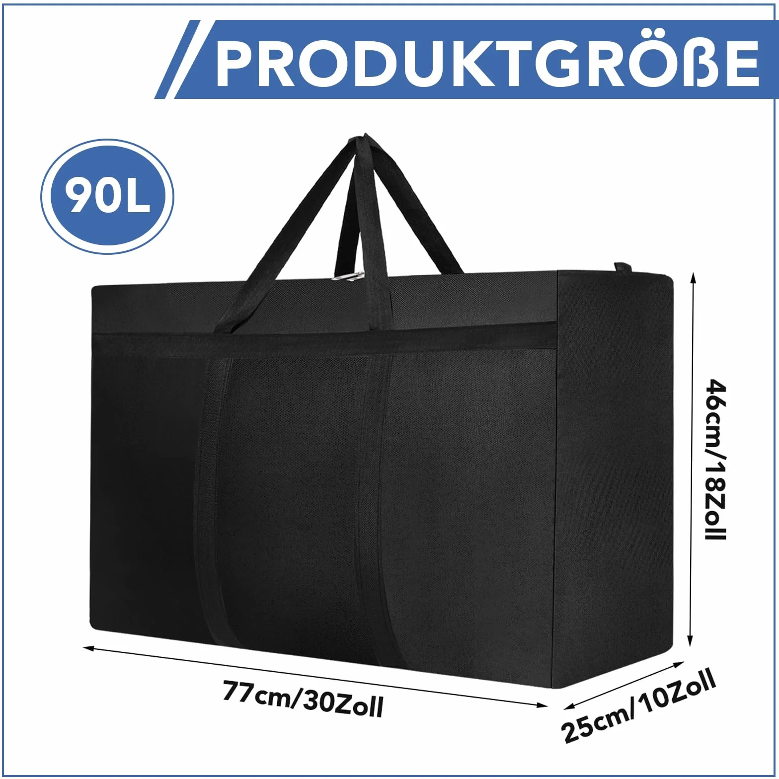 Dntorx 2 sztuki duża torba do przechowywania, 90 l, Oxford Heavy-Duty, duża torba do przeprowadzki, z zamkiem błyskawicznym, uchwyt, torba podróżna, torba do przenoszenia, na kemping, pościel, do