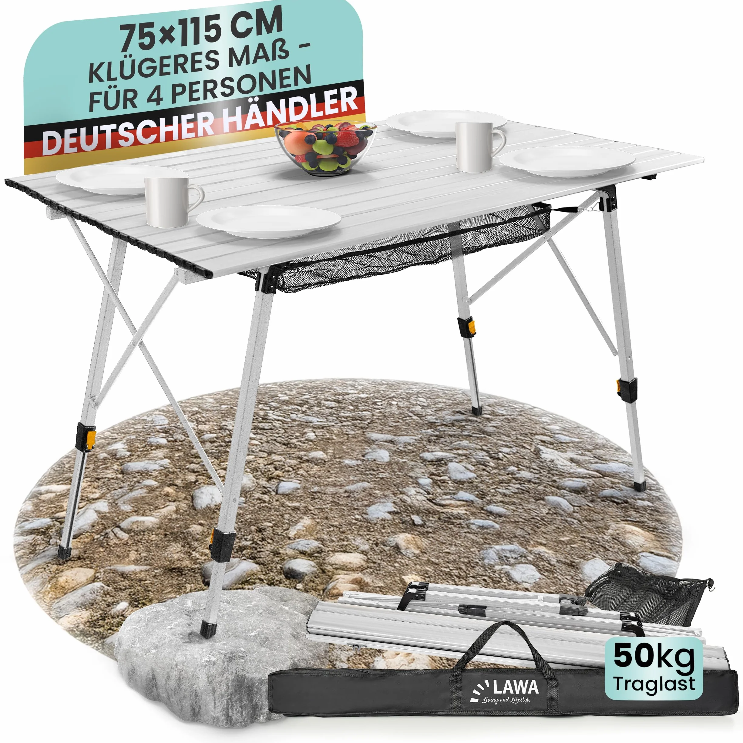 Aluminiowy stół kempingowy z regulacją wysokości 115 x 75 cm, waga 5,6 kg, 4 osoby, wysokość 57-78 cm, nośność 50 kg, mały, składany, 118 x 19 x 12 cm, składany stół balkonowy