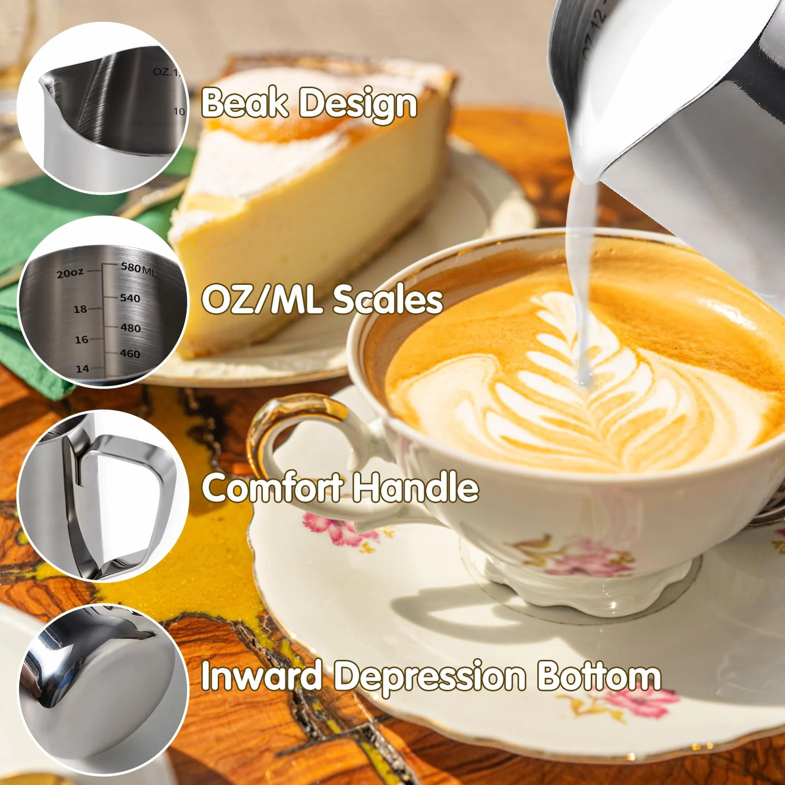 Dzbanek do Spieniania Mleka 550 ml ze Stali Nierdzewnej, Latte Art, Espresso, dla Baristy