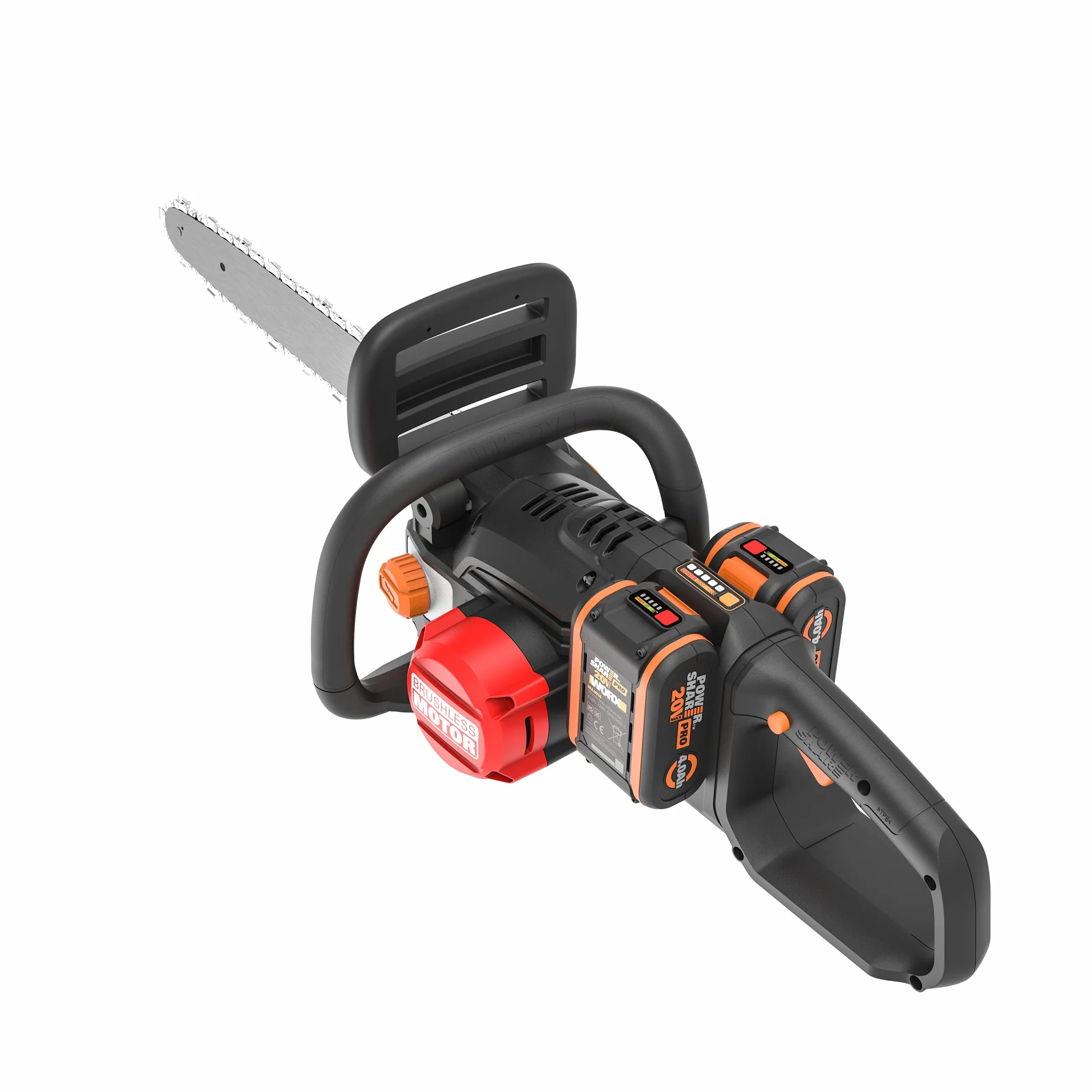 WORX Piła łańcuchowa Nitro 40V (2x20V) | PowerShare | WG385E.9 | Nie obejmuje baterii i ładowarki | Silnik bezszczotkowy | Miecz 40 cm | Hamulec łańcucha i automatyczne smarowanie
