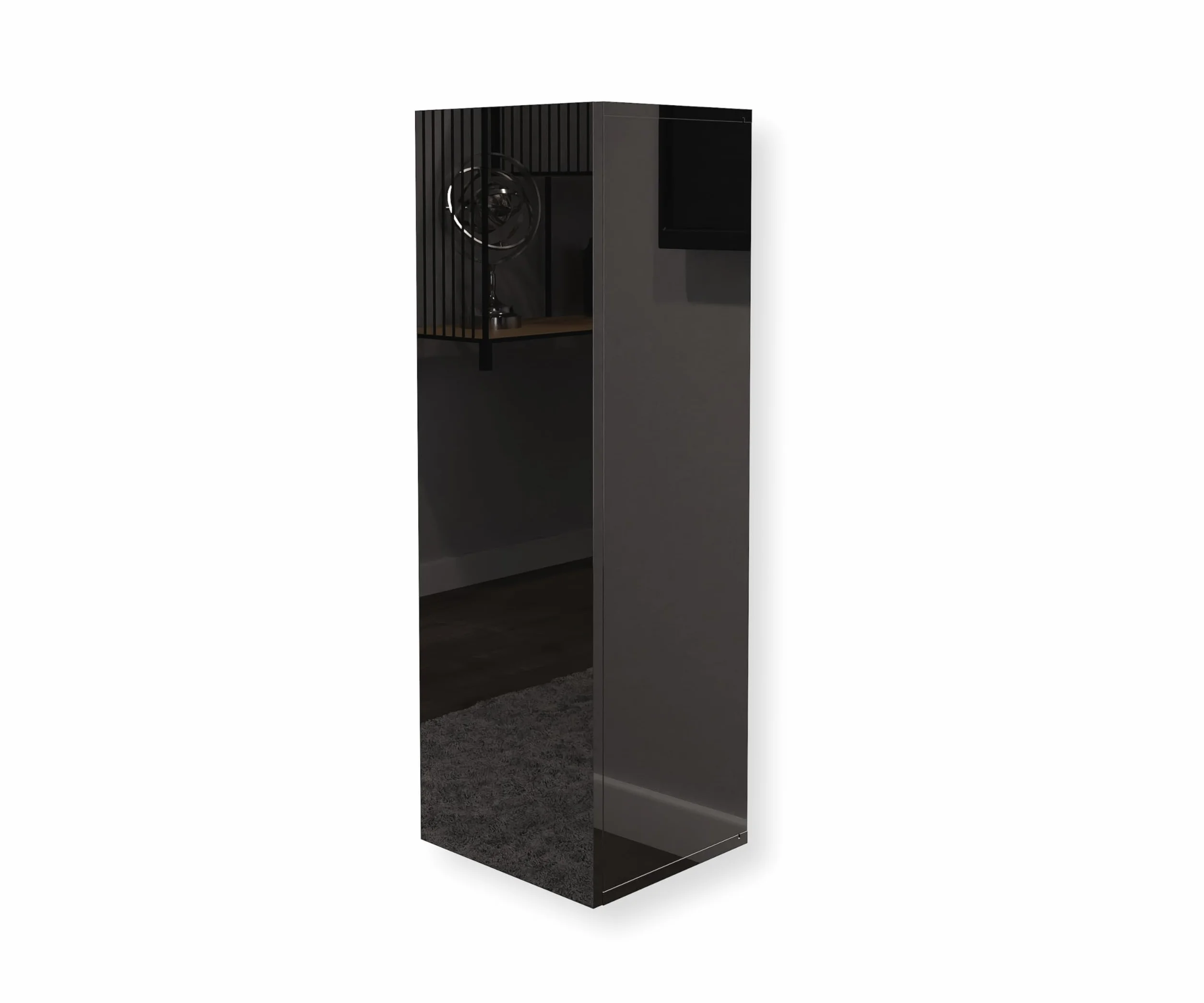 Nowoczesna Wisząca Szafka Kuchenna Wysoki Połysk Czarna 35x105x32 cm Przestronna Szafka Ścienna do Kuchni z 1 Drzwiami Funkcja Push to Open