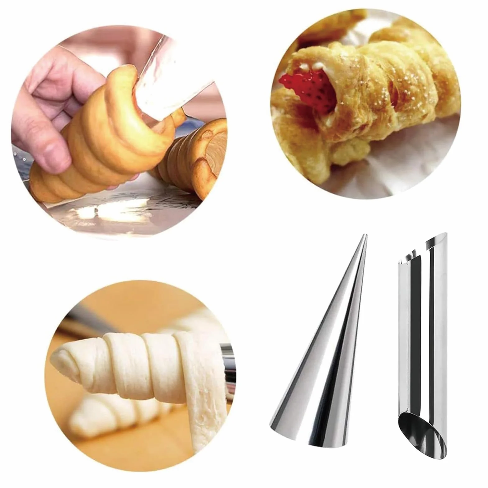 Cannoli 16 szt. foremek do pieczenia ze stali nierdzewnej, kształt Cannoli, kształt stożkowy do rurek Cannoli, rogalika, formy do pieczenia, ze szczotką do czyszczenia