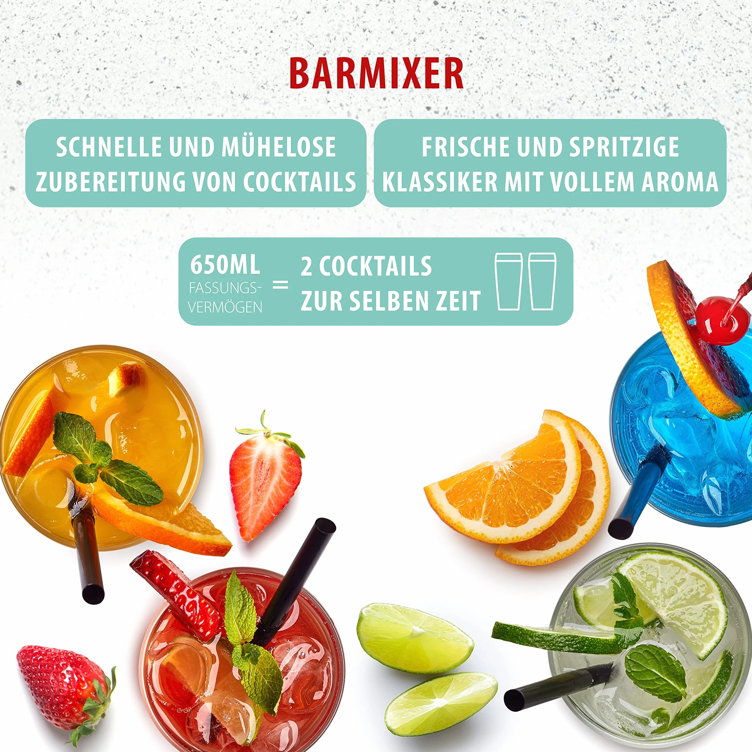 Clatronic® Mikser barowy i spieniacz do mleka | Smoothie Maker | pojemnik ze stali nierdzewnej 650 ml | praktyczny uchwyt na kubek | mikser | 2 poziomy prędkości | mocny silnik 65 W | Chromdesgin | BM