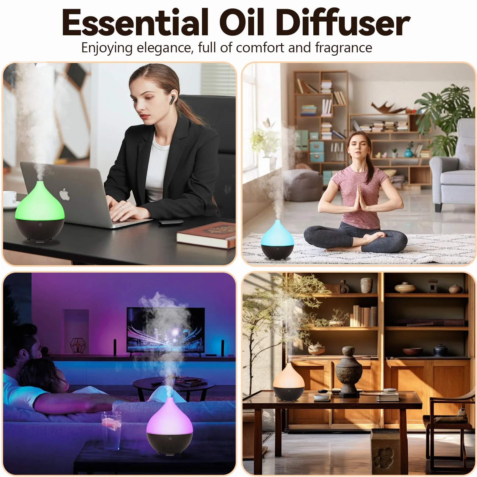 Dyfuzor olejków eterycznych 160 ml, nawilżacze LED w 7 kolorach, dyfuzor z automatycznym wyłączaniem, ultradźwiękowy dyfuzor do aromaterapii do salonu, sypialni, jogi, masażu