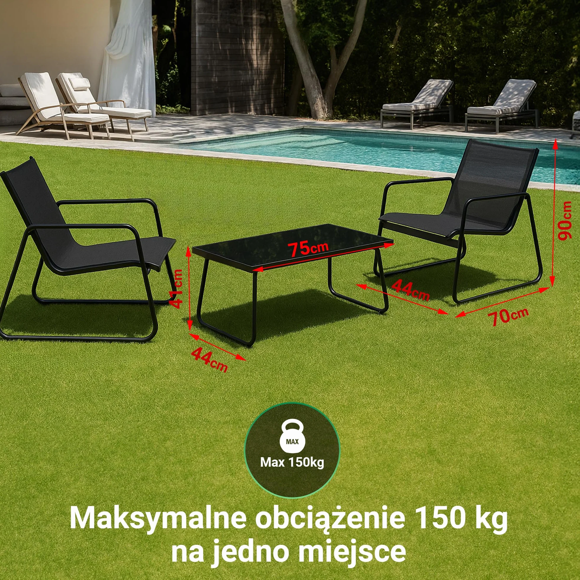 EXTRALINK 3-częściowy Zestaw Mebli Balkonowych – nowoczesny zestaw mebli ogrodowych z 2 krzesłami i stołem, rama ze stali nierdzewnej odporna na warunki atmosferyczne, zestaw balkonowy