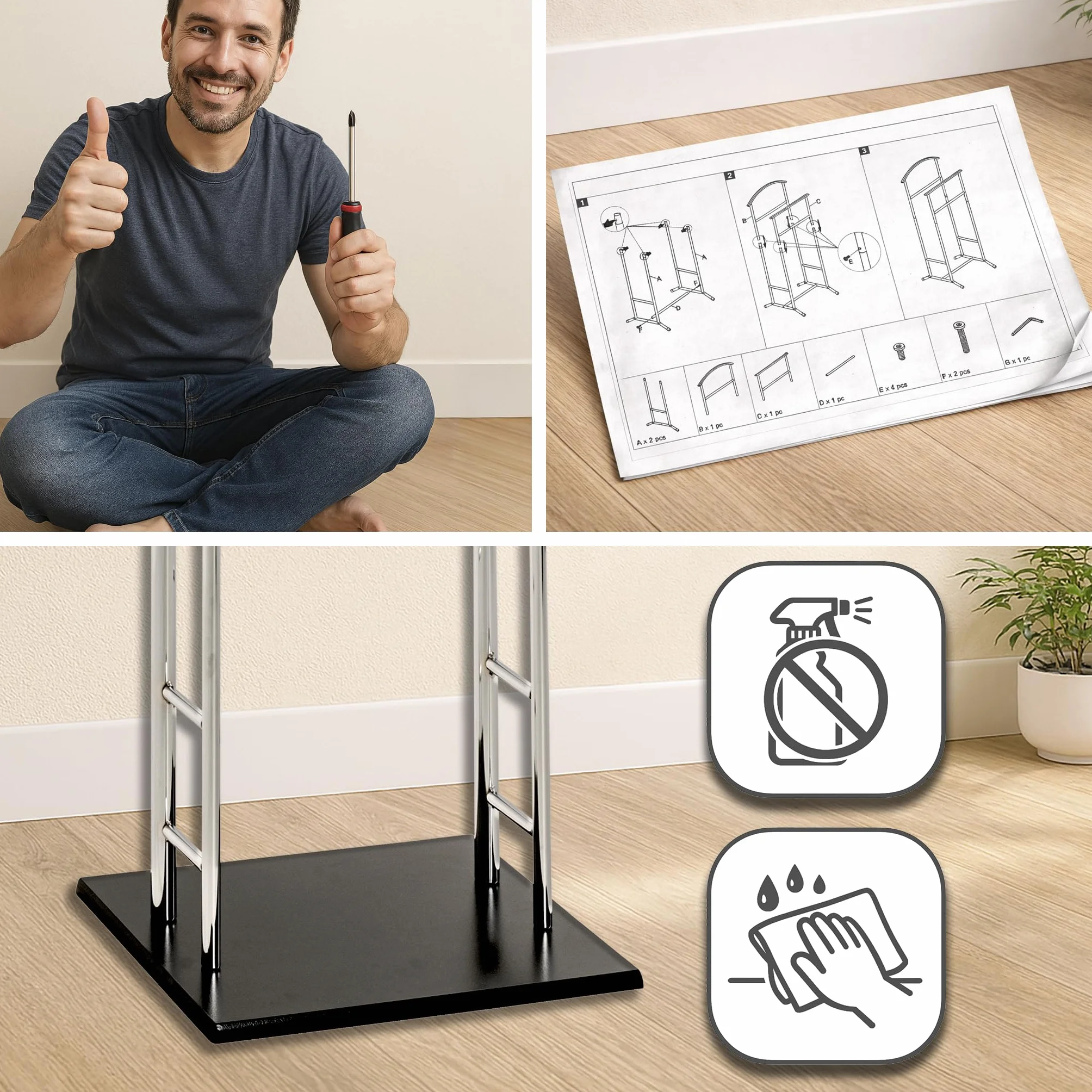 HAKU wieszak stojący dla mężczyzn jako krzesło, milczący służący, siedzisko, aluminium, dąb, MDF, metal – wymiary: szer. 46 x wys. 109 x gł. 46 cm, styl: nowoczesny