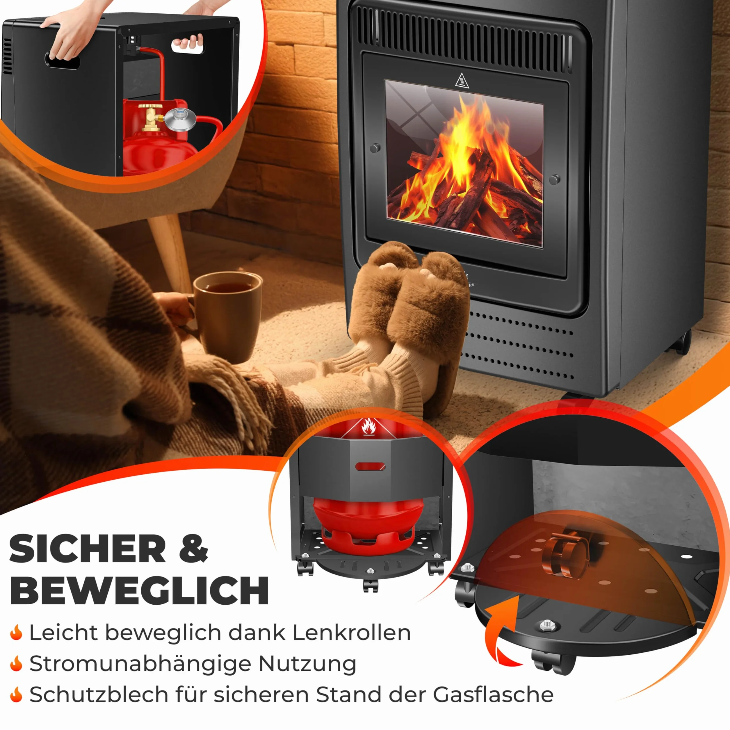 KESSER® Grzejnik gazowy, 3,4 kW, zawiera reduktor ciśnienia gazu i wąż gazowy, 2 stopnie grzania na podczerwień 3400 W, ogrzewanie gazowe, butle z butanem lub propanem, do 11 kg, czarny