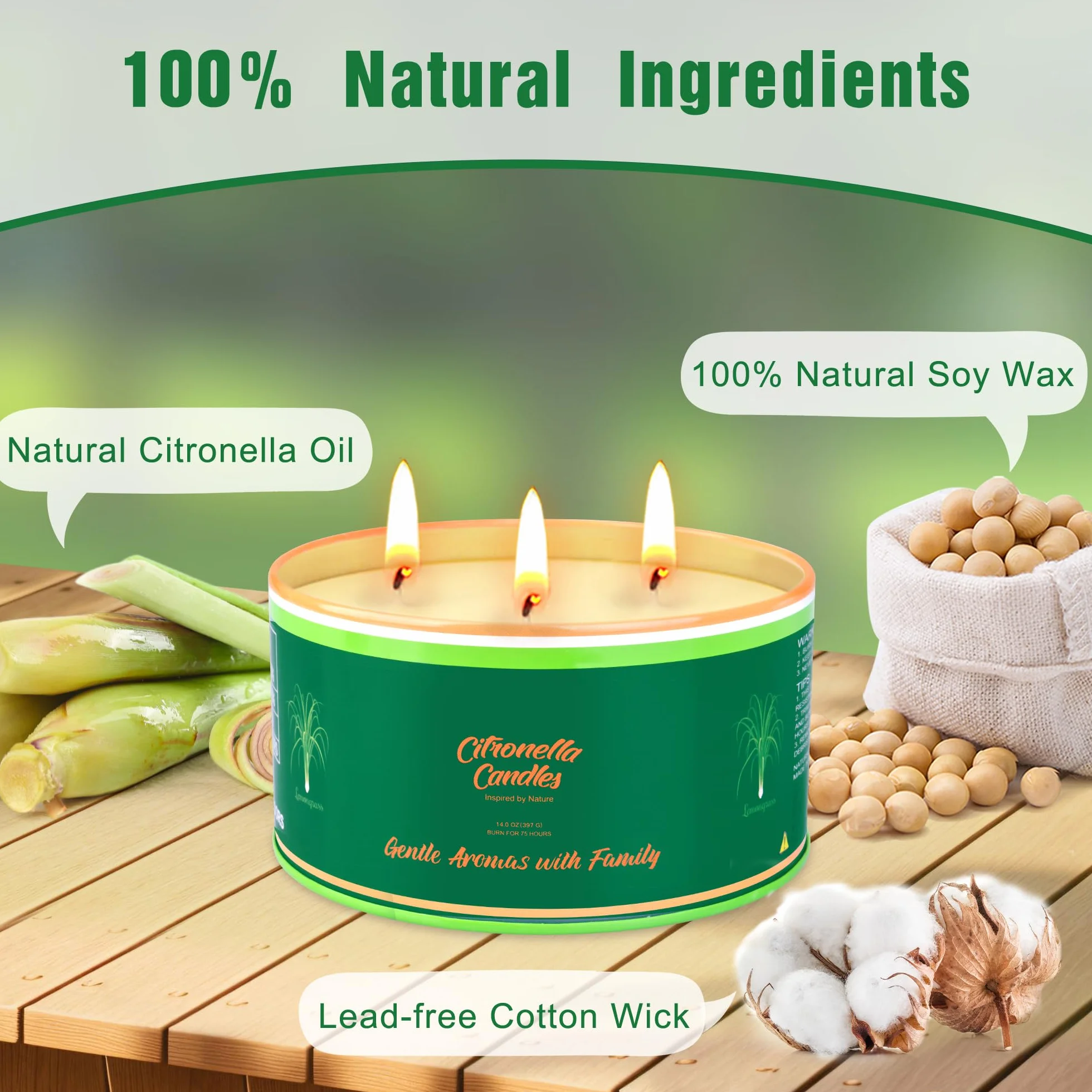 Citronella świeca outdoorowa, duża, 2 x 14 oz Citronella, trwałe świece outdoorowe, czas palenia 240 godzin, trawa cytrynowa świeca zapachowa na kemping, taras, do ogrodu