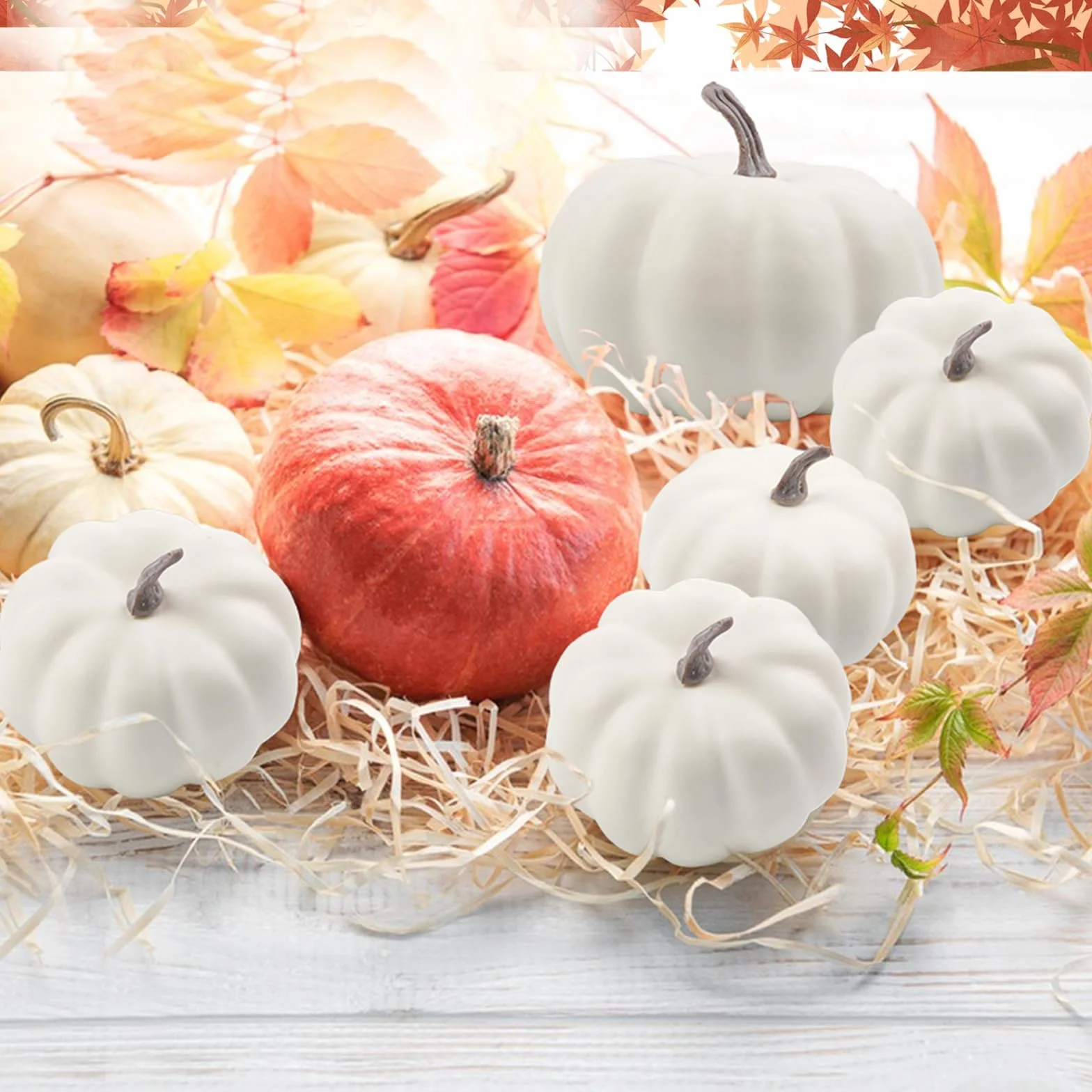 Sztuczne dynie, 18 szt., sztuczne dynie piankowe, na Halloween, Święto Dziękczynienia, malowanie, jesienna dekoracja stołu (białe)