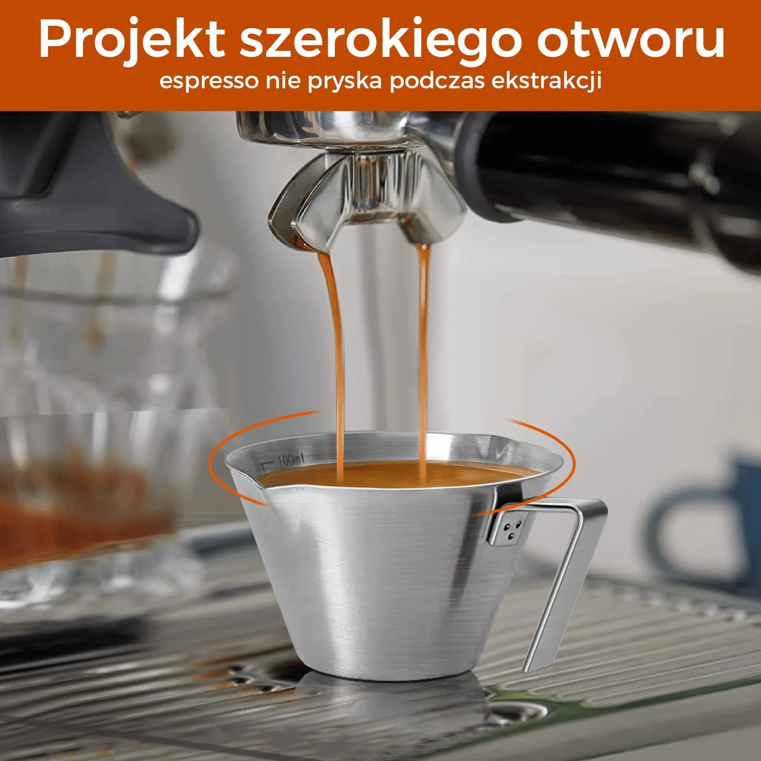 filiżanek do espresso ze stali nierdzewnej, akcesoria do kawa, podwójna wylewka, metalowy kubek pomiarowy z podwójną skalą, kubek, ważenie ziaren kawy (srebrne), 100ml