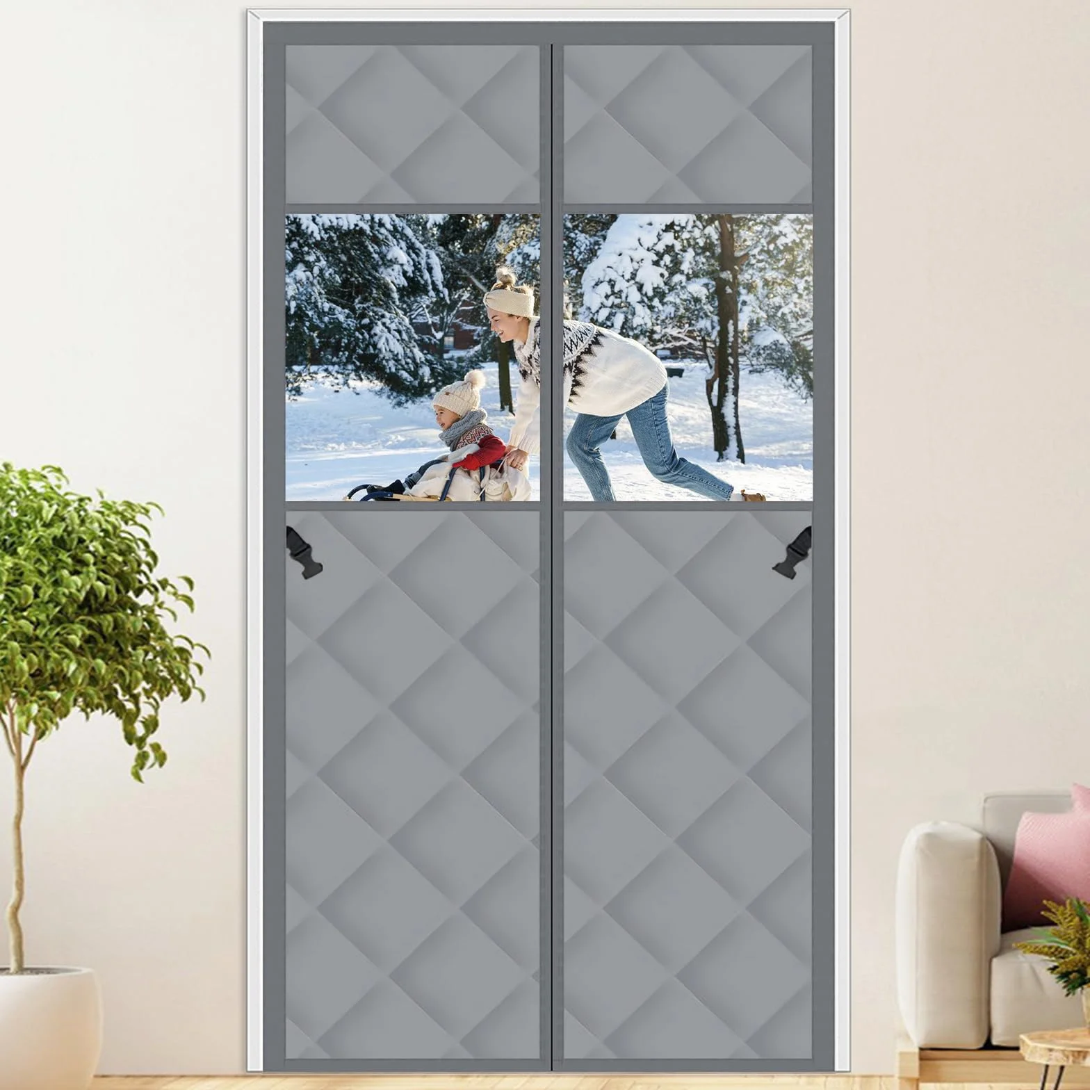 SUNOYA Magnetyczna zasłona termiczna na drzwi, ochrona przed zimnem, 90 x 210 cm, zasłona na drzwi, ochrona przed zimnem, zasłona termoizolacyjna, wiatroszczelna, wodoszczelna, z przezroczystym