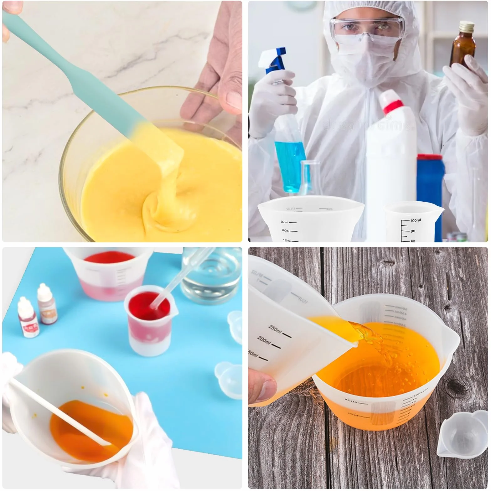 Silikonowy kubek z miarką 250 ml 100 ml z mieszadłem do mieszania żywicy epoksydowej