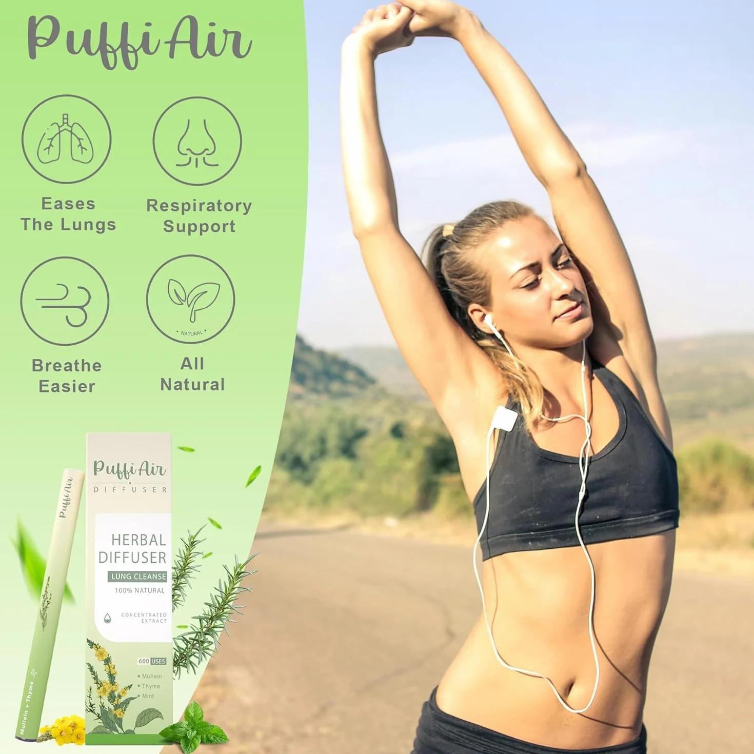 PUFFIAIR Naturalny dyfuzor ziołowy Pen Dziewanna i Ostropes plamisty Zestaw dyfuzorów丨Wewnętrzna równowaga Duo-600 użyć na sztukę
