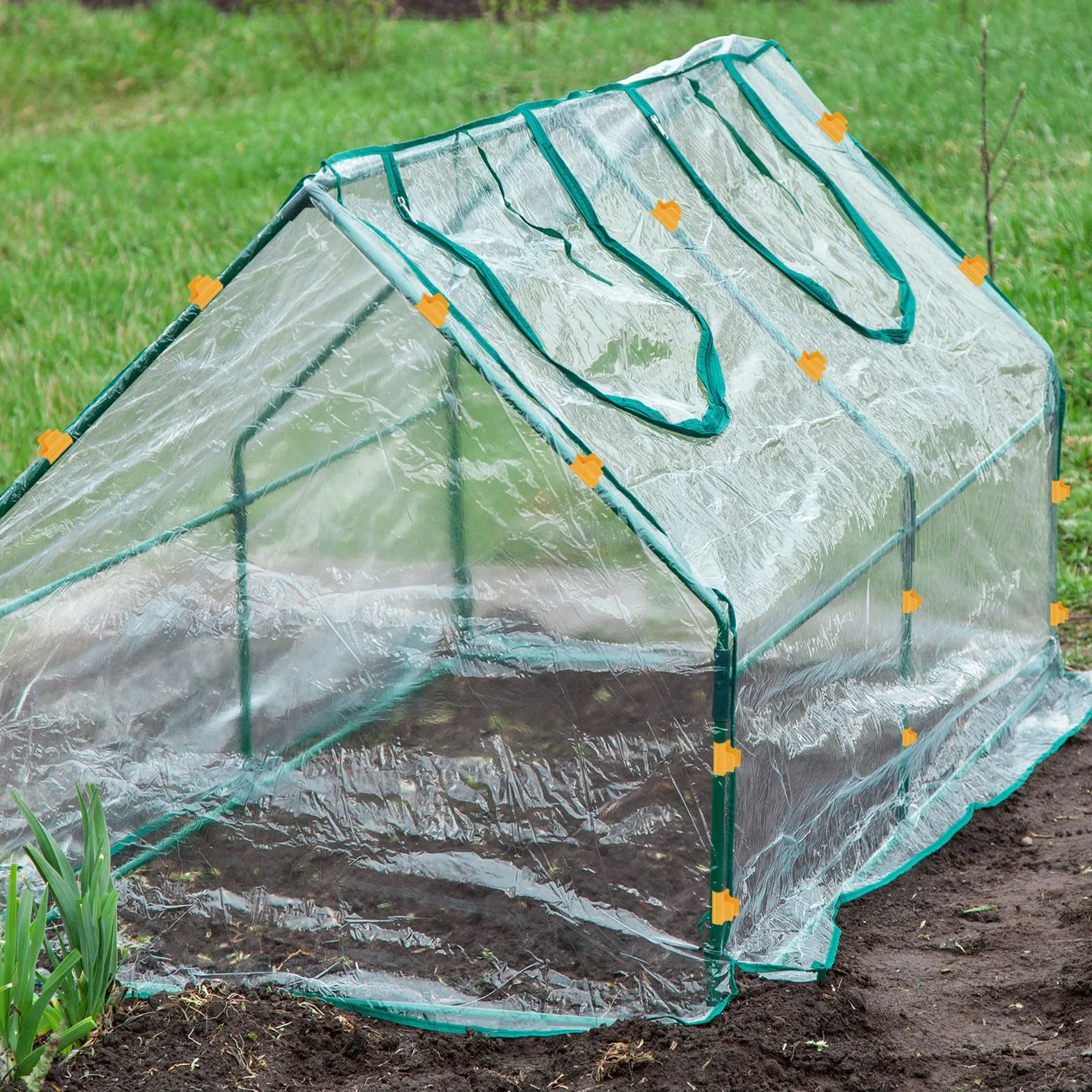 QUARKZMAN Zaciski szklarniowe do rur PCW 5/8", 20 sztuk klipsów do folii szklarniowej, klipsy do prętów zacieniających, łuki ogrodowe do pokrycia rzędów, folia z tworzywa sztucznego (pomarańczowe)