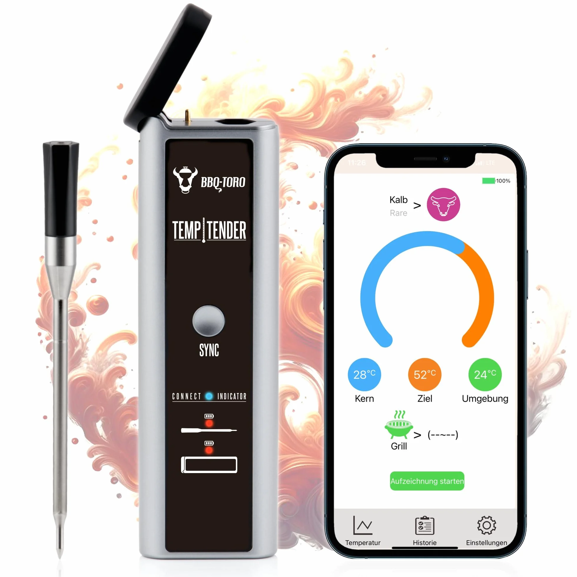 BBQ-Toro TempTender bezprzewodowy termometr do grillowania Bluetooth IP67 300°C cyfrowy termostat