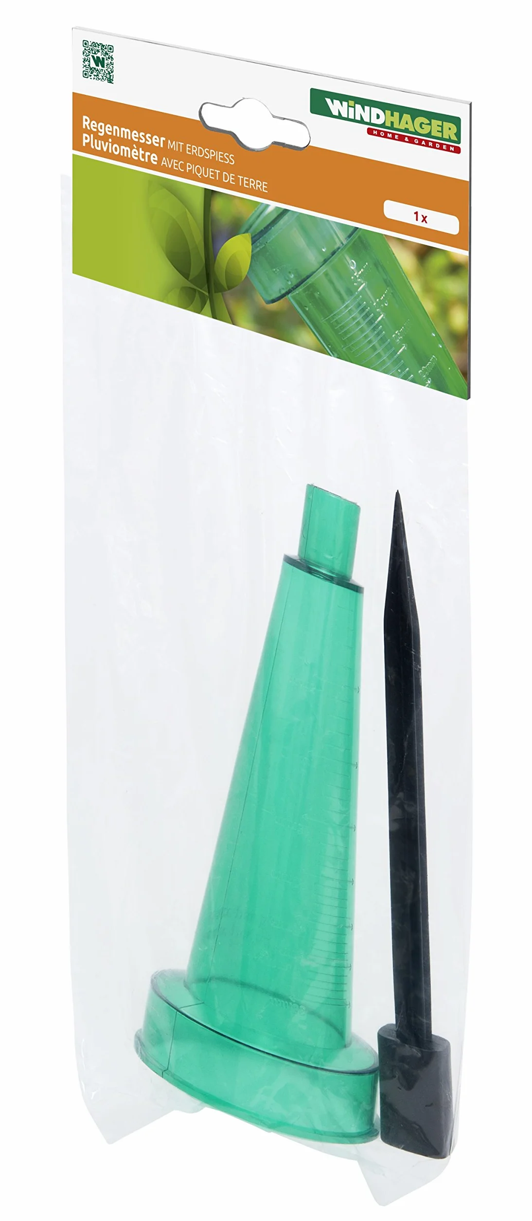 Windhager Deszczomierz, miernik opadów, łącznie z ostrzem do wbijania w ziemię, do dokładnego pomiaru wody deszczowej, 22 cm, 06244 cm, zielony