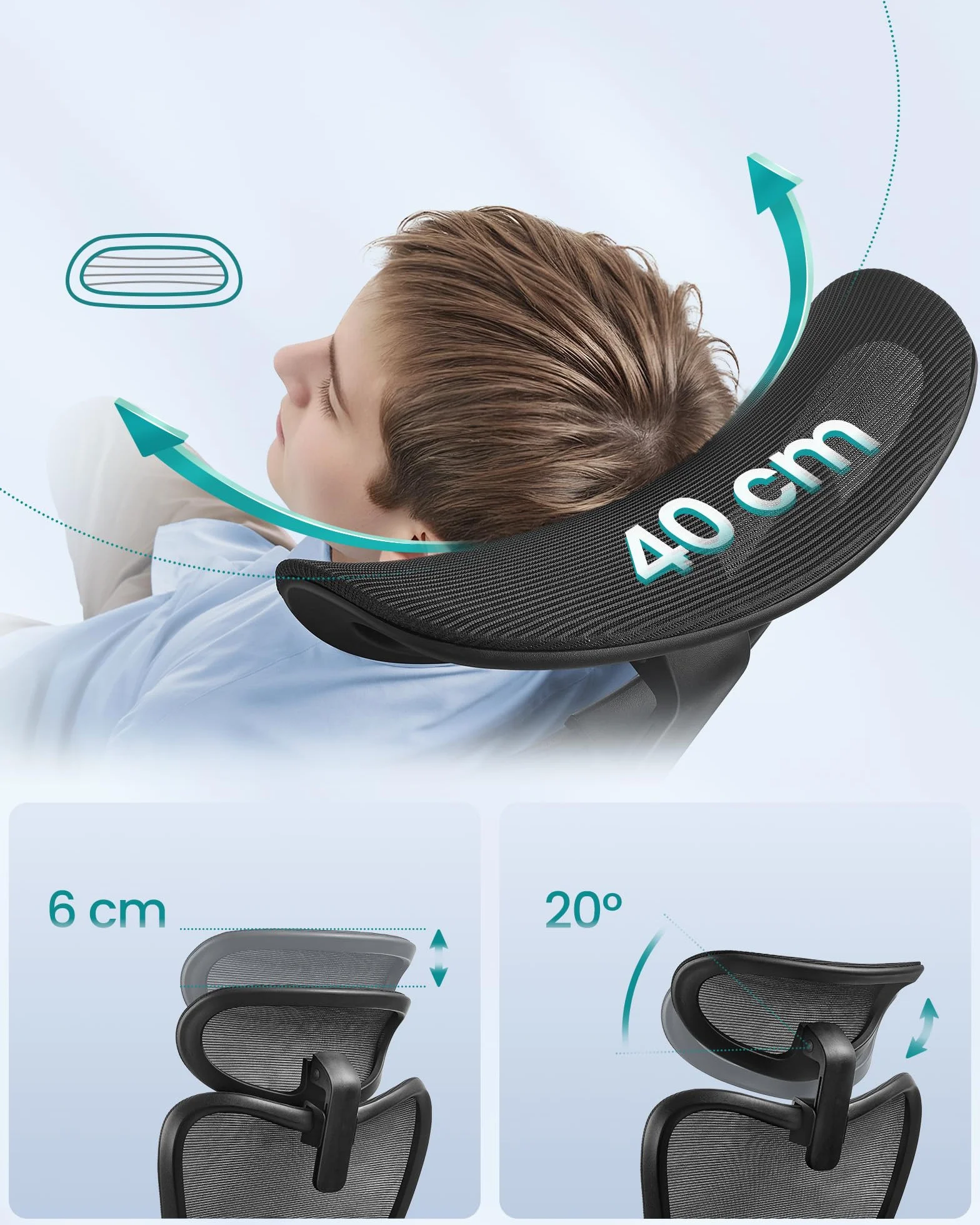 SONGMICS Ergonomiczne krzesło biurowe, krzesło komputerowe, regulowane podparcie lędźwiowe i zagłówek, nośność 150 kg, regulacja wysokości, czarny atrament OBN066BH02
