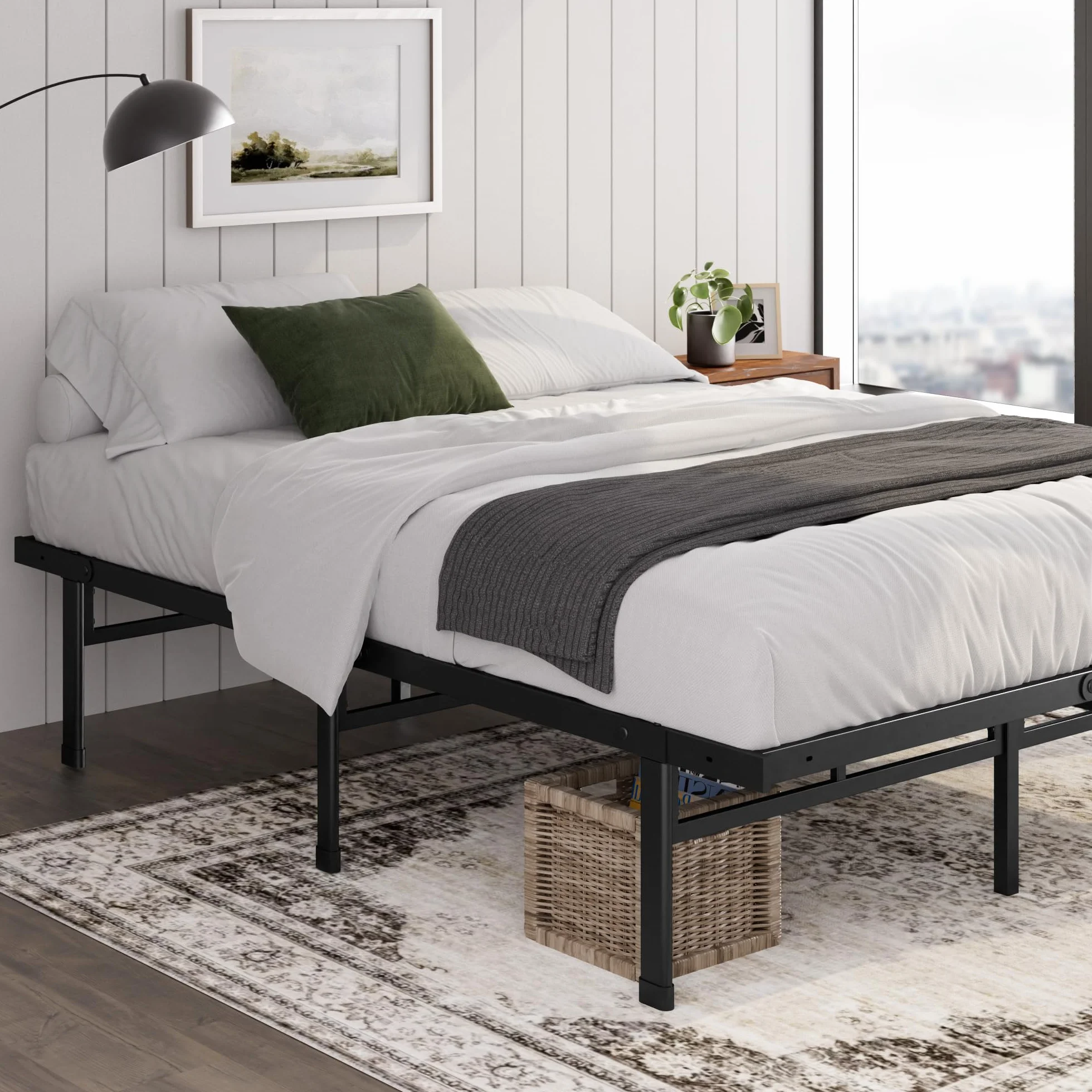 Zinus Justin łóżko 90 x 200 cm – wysokość 36 cm z miejscem do przechowywania pod łóżkiem – metalowa platforma – czarne