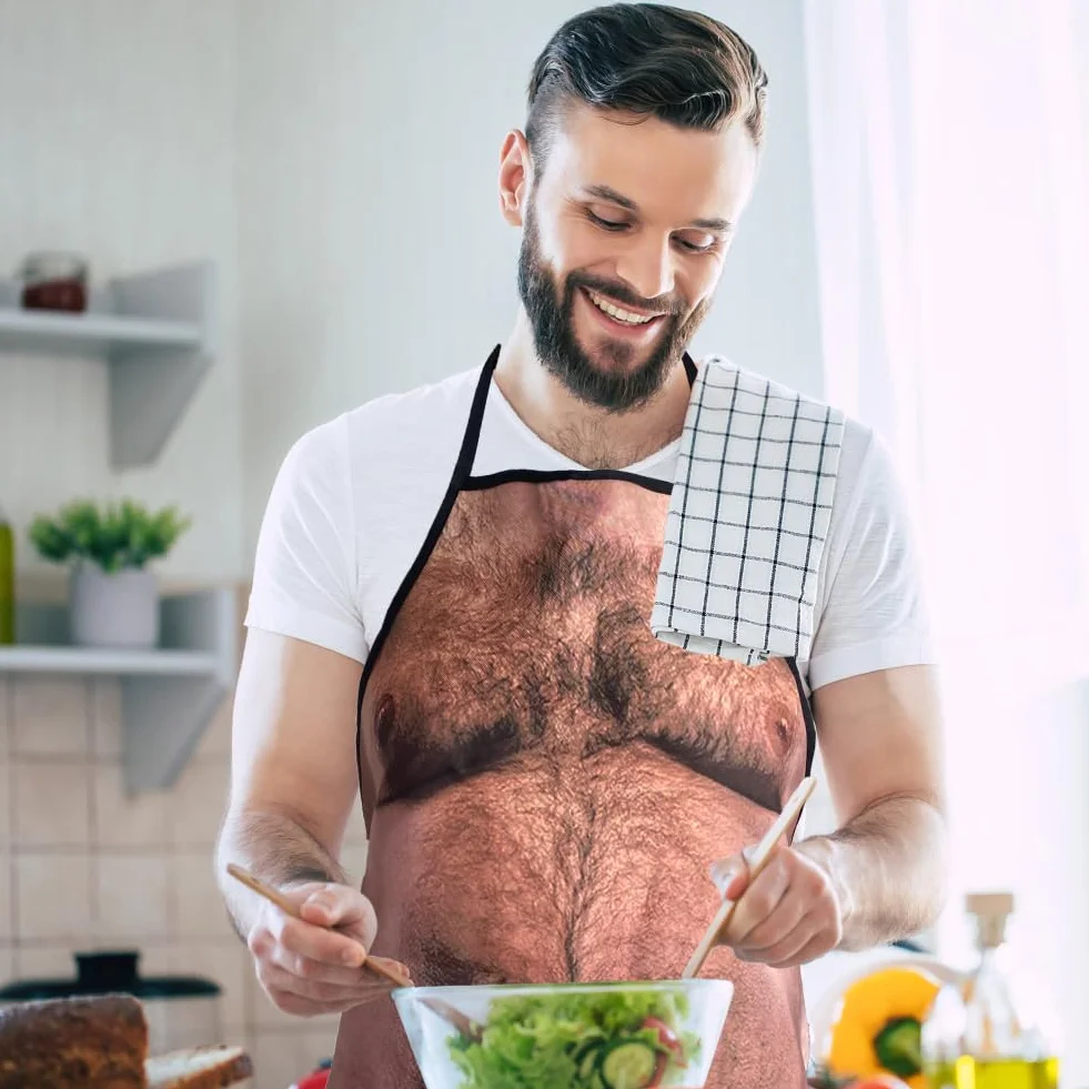 Męski fartuch kuchenny humorystyczny prezent na imprezę grillową, brzowy
