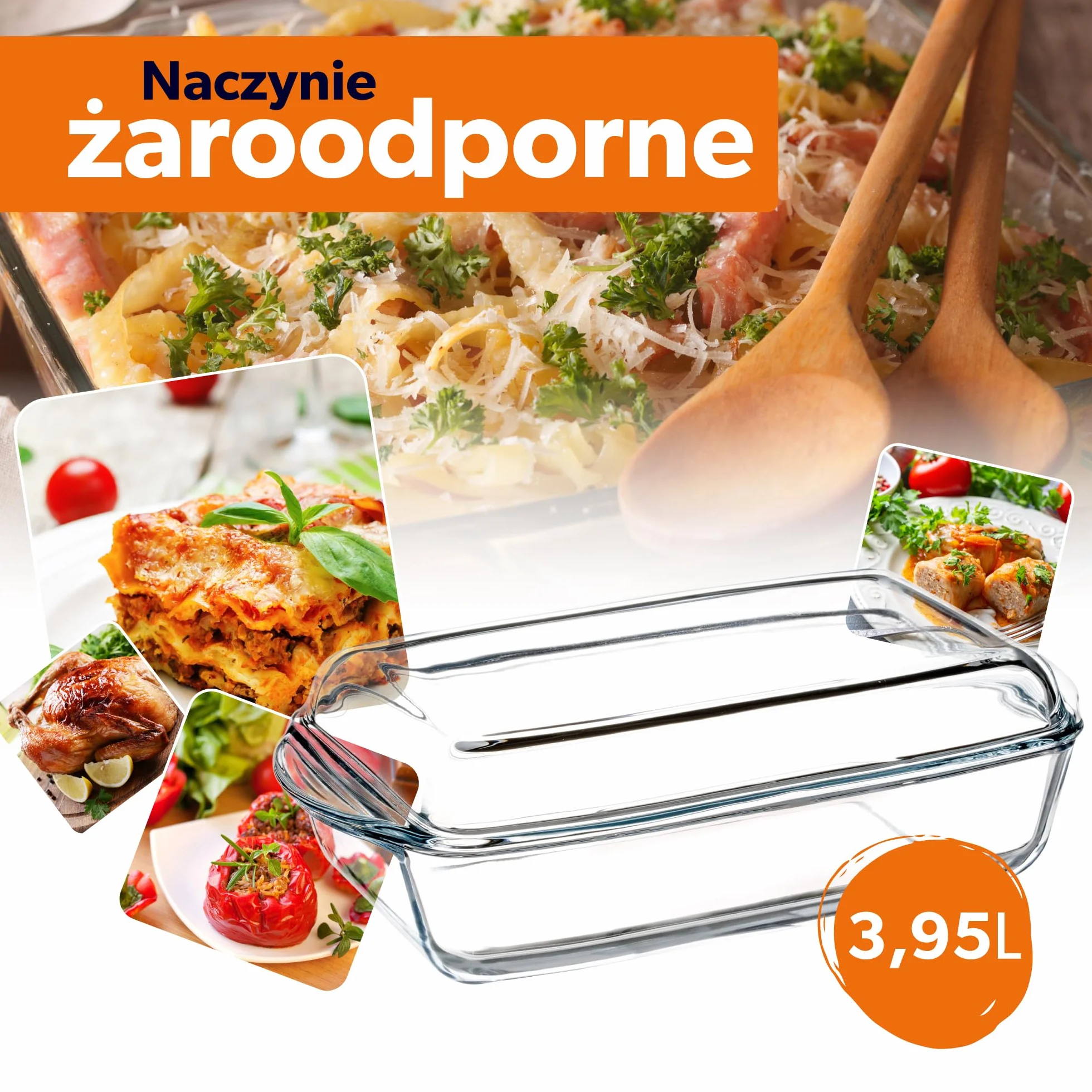 KADAX Prostokątne naczynie żaroodporne 3,95 l z pokrywą do lasagne, mięsa i zapiekanek