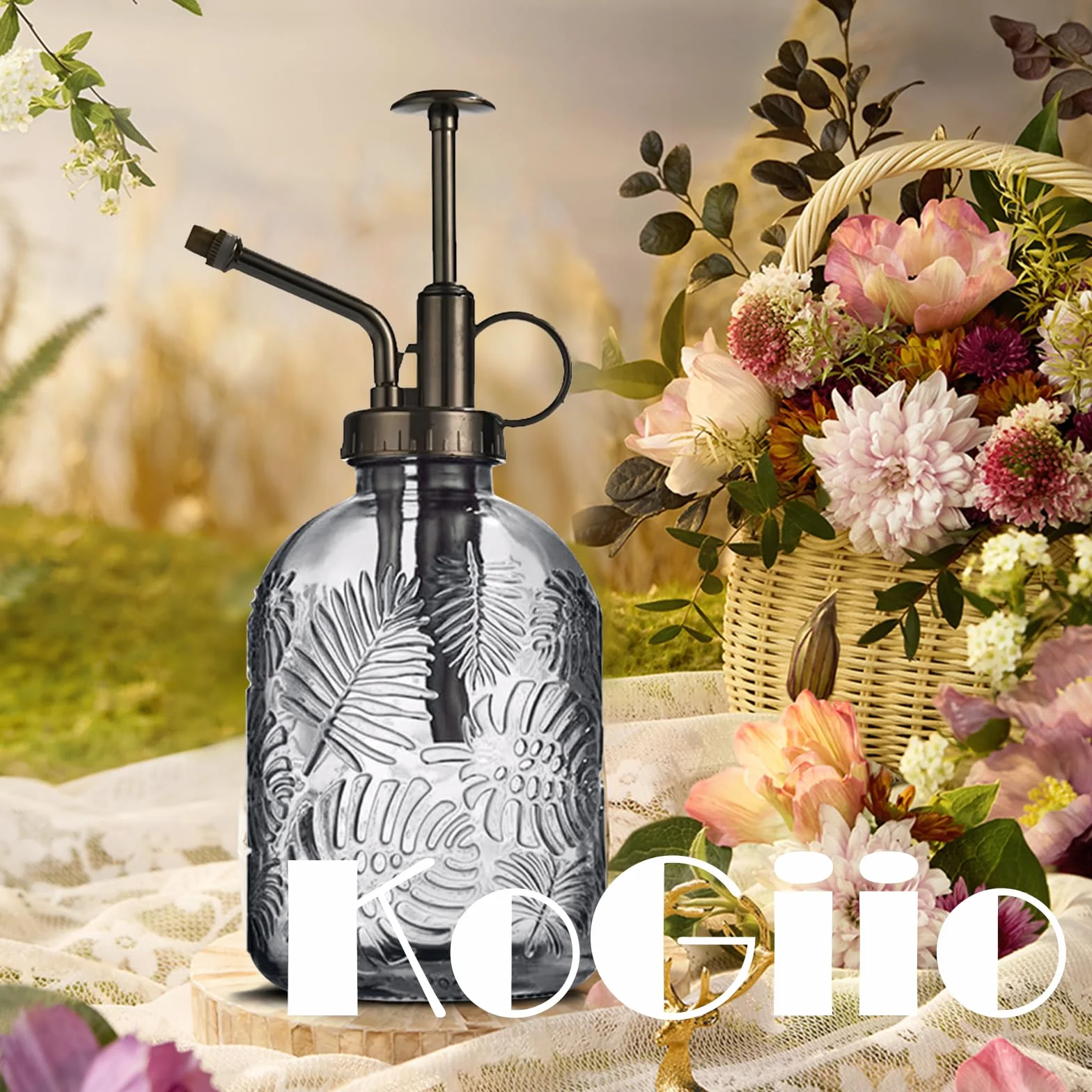 Szklany spryskiwacz do roślin, 360 ml, retro, z górną pompką konewki, jedną ręką spryskiwacz mgiełkowy do ogrodnictwa, ogrodu, czyszczenia, alkoholu - szary
