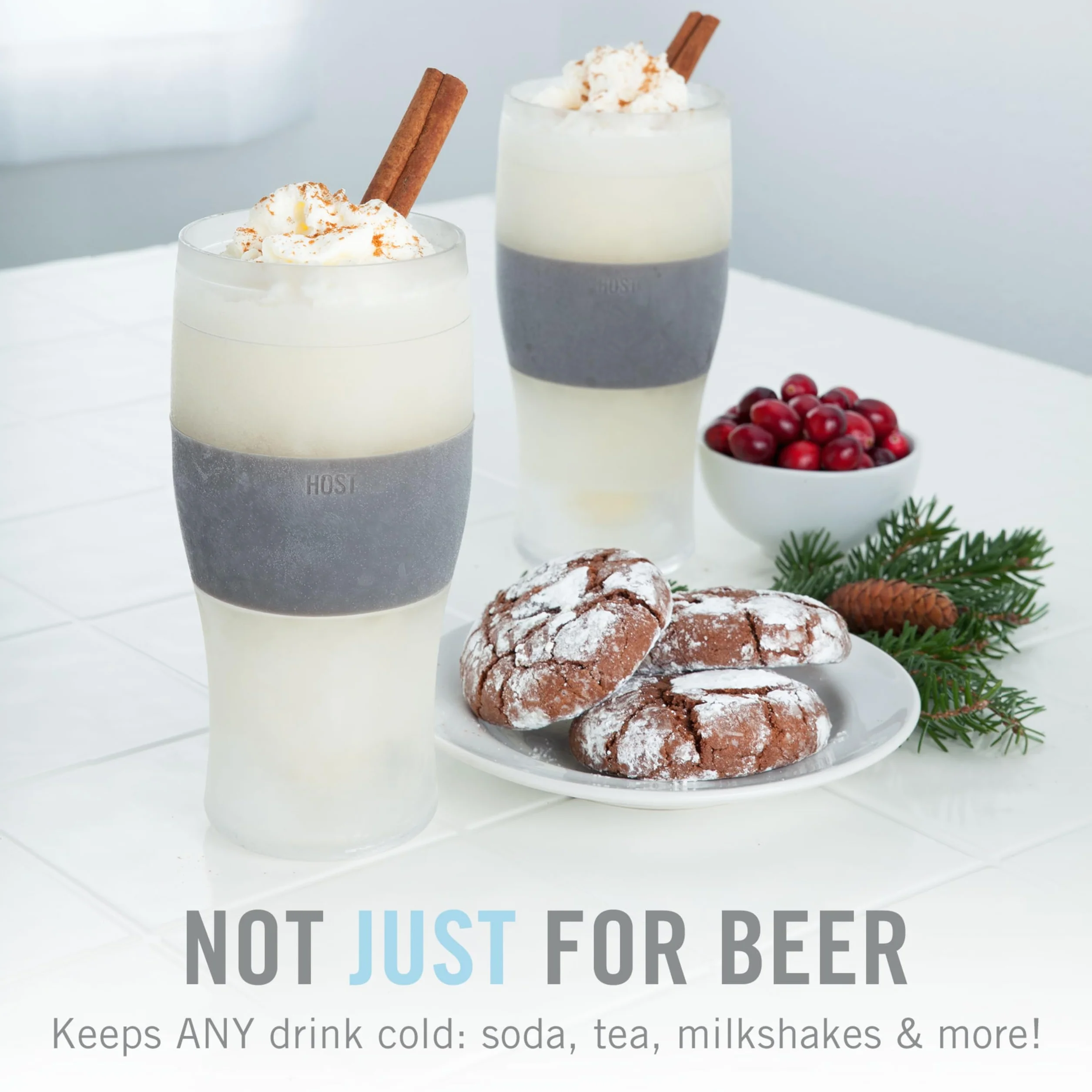 Host Szklanki do piwa Freeze, 473 ml chłodziarka żelowa z podwójną ścianką plastikowy mrożony kufel amerykański (473 ml / .83 pint) szkło, zestaw 2 szt., szare