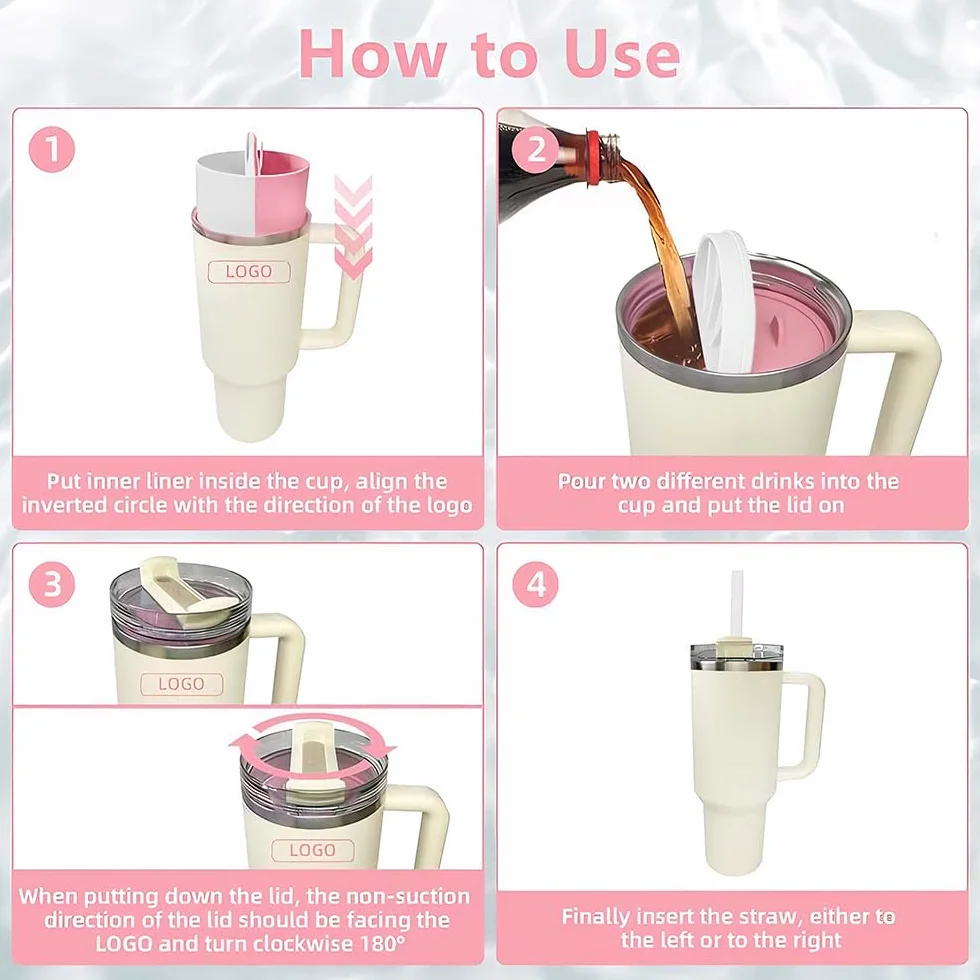 Stanley Cup akcesoria separator 2 w 1 silikonowa podszewka 40 uncji wielokrotnego użytku biała różowa