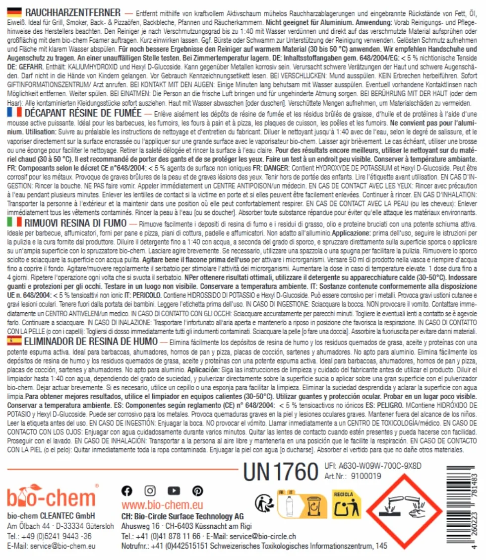 bio-chem ?rodek do usuwania ?ywicy dymnej, 500 ml, koncentrat do czyszczenia piekarnika i grilla, do grilla gazowego, stali nierdzewnej, ?eliwa i wielu innych bardzo mocna formu?a przeciwko