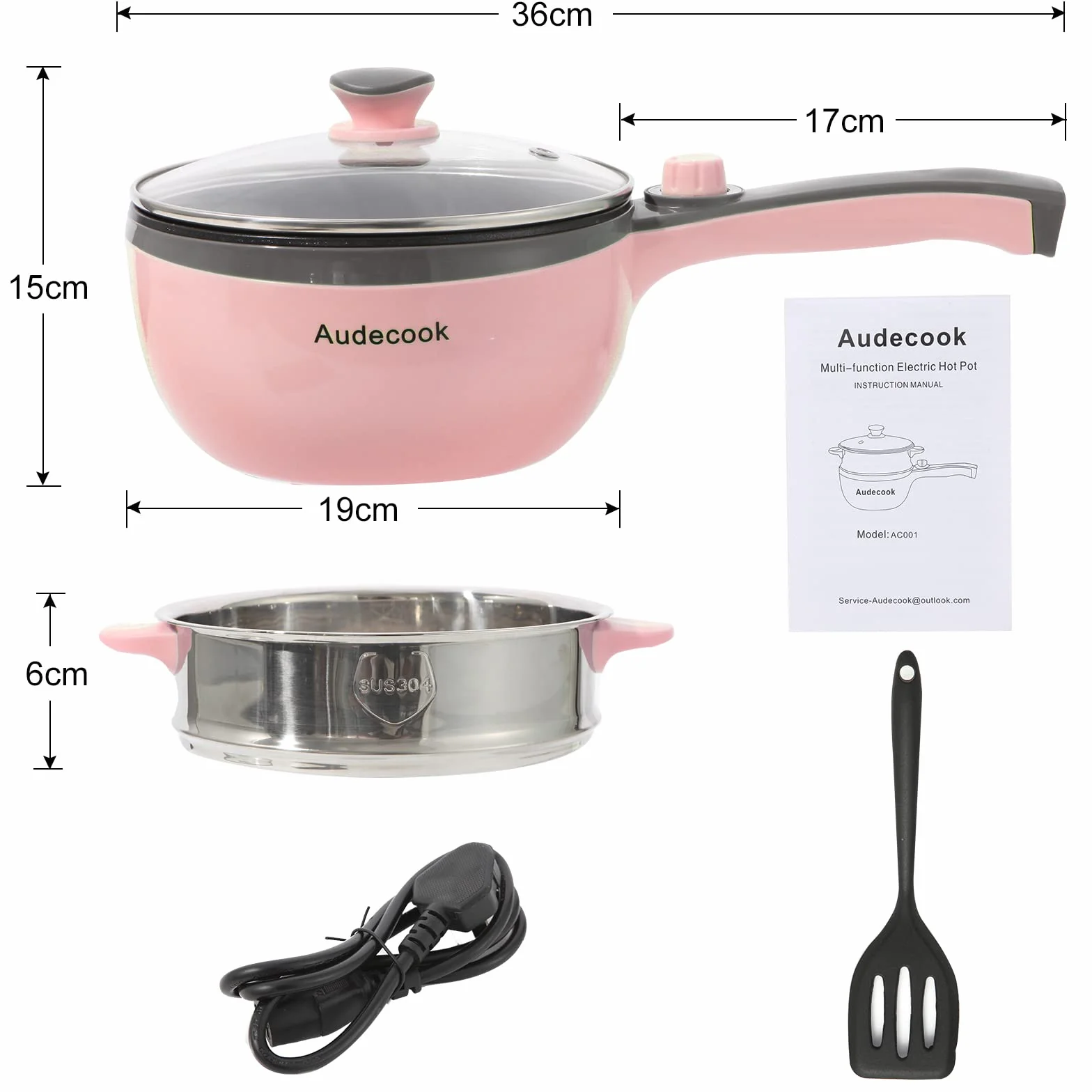 Audecook Hot Pot Elektryczna mini patelnia elektryczna, przenośna, nieprzywierająca patelnia do smażenia z regulacją mocy, szybka kuchenka do ramenu, podróżny multicooker, garnek elektryczny, do zupy