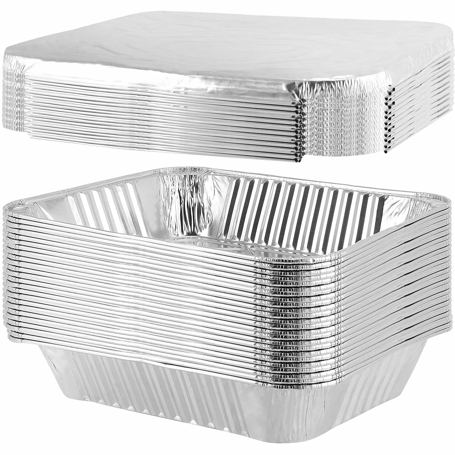 25 sztuk aluminiowych misek o pojemności 3500 ml z pokrywką, 32 x 26 x 6 cm, aluminiowe miski do grilla, z folii aluminiowej, tacki ociekowe, aluminiowe pojemniki do pieczenia, pikniku