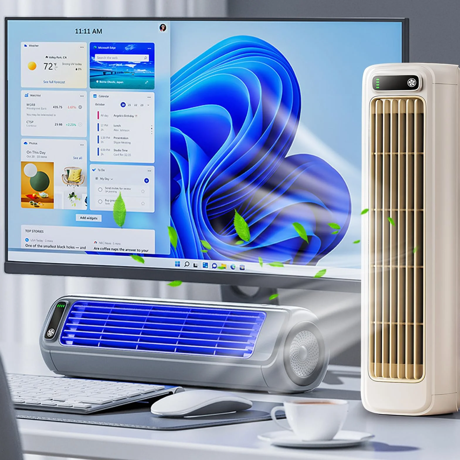 Outfany Cooling Ace, przenośny klimatyzator, wentylator chłodzący, cichy, z 3 prędkościami, ładowany, do biura, pokoju (kolor szary)