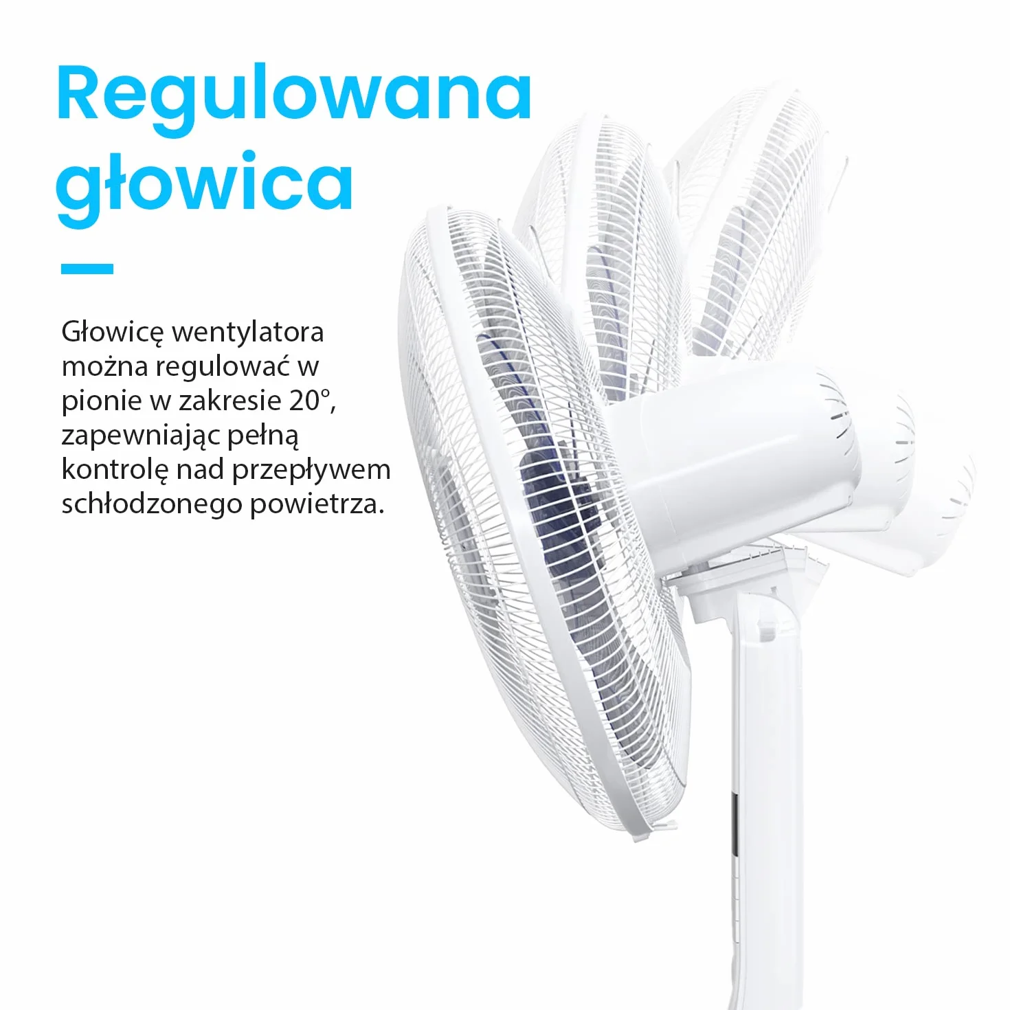 Pro Breeze Wentylator Stojący z Pilotem 40cm 55W Oscylacja 80° LED Cichy Biały