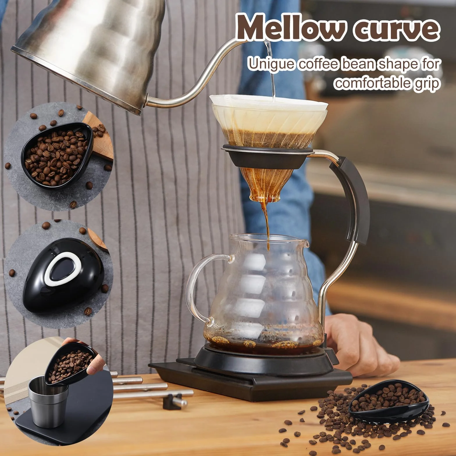 Czarny ceramiczny miernik do ziaren kawy, pojemnik na pojedynczą porcję, akcesoria do espresso i herbaty