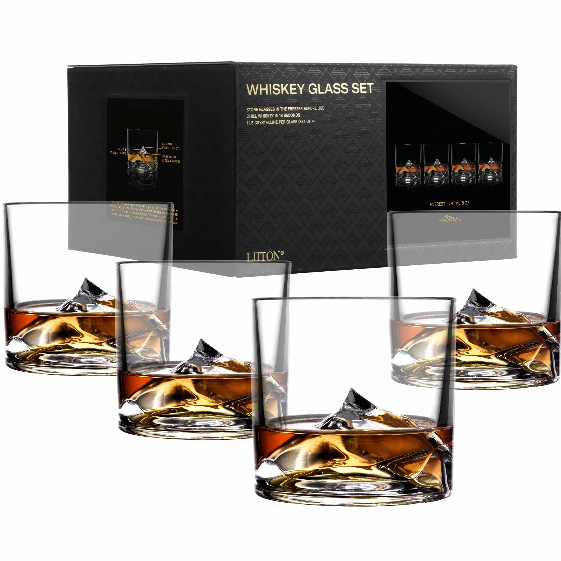 LIITON Zestaw szklanek do whisky Everest 4-częściowe z kryształowego szkła tumbler