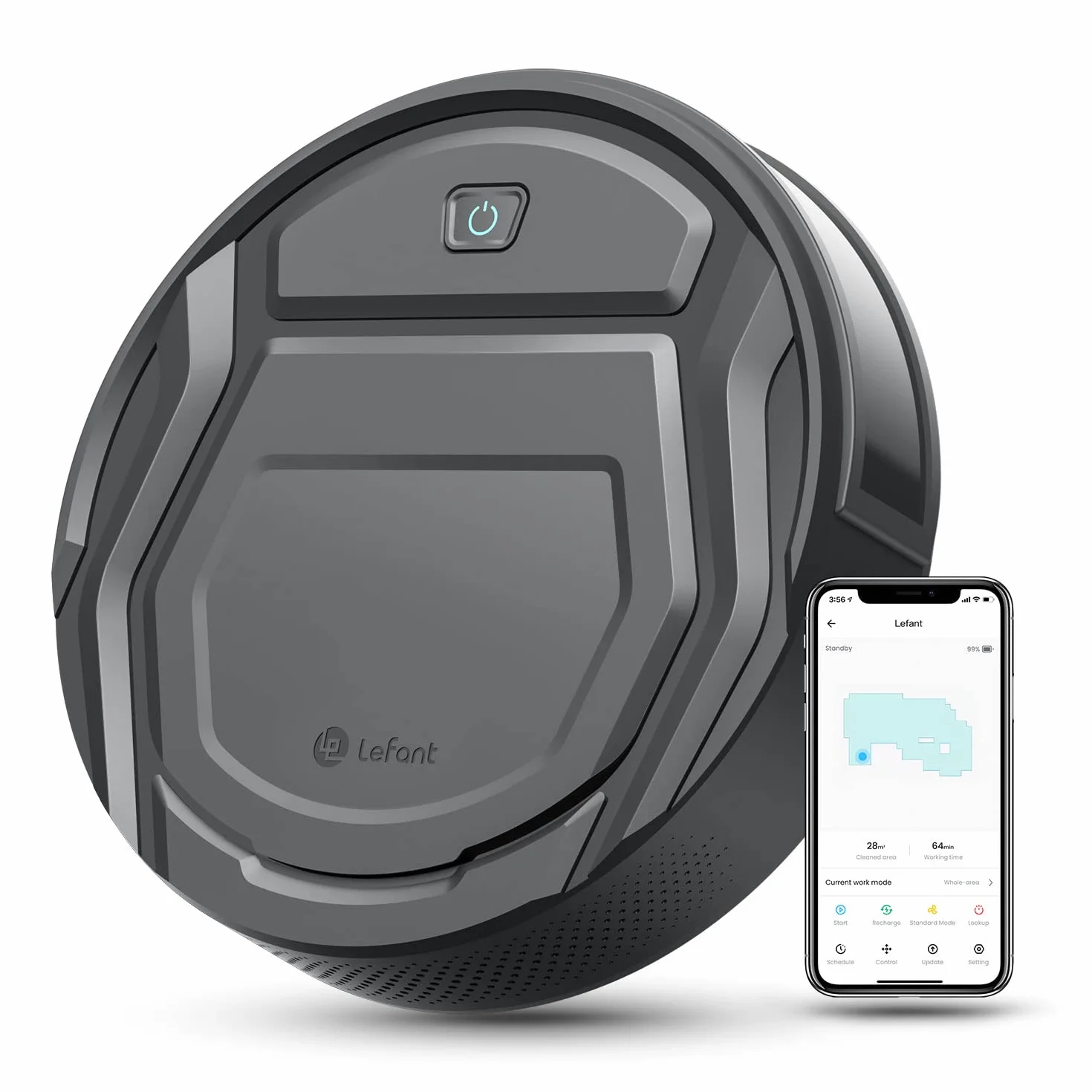 LEFANT Robot odkurzający 210PG, 2200 Pa, Wi-Fi, kompatybilny z Alexa i sterowaniem aplikacją, czas pracy 120 min, robot odkurzający, zoptymalizowany do dywanów, sierści zwierząt, twardych podłóg, ze