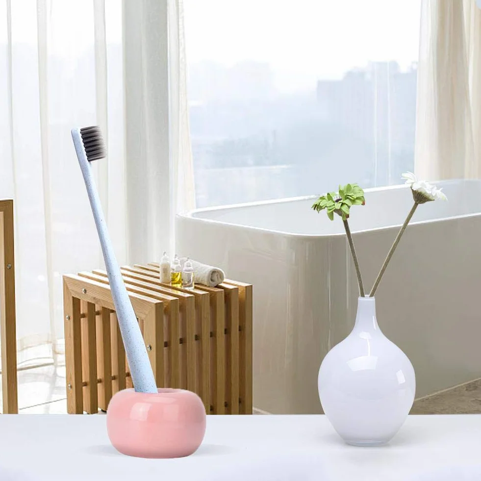 Ceramiczny Uchwyt na Szczoteczki do Zębów w Kształcie Pączka i Cukierka, Różowy, Mini Stojak Łazienkowy